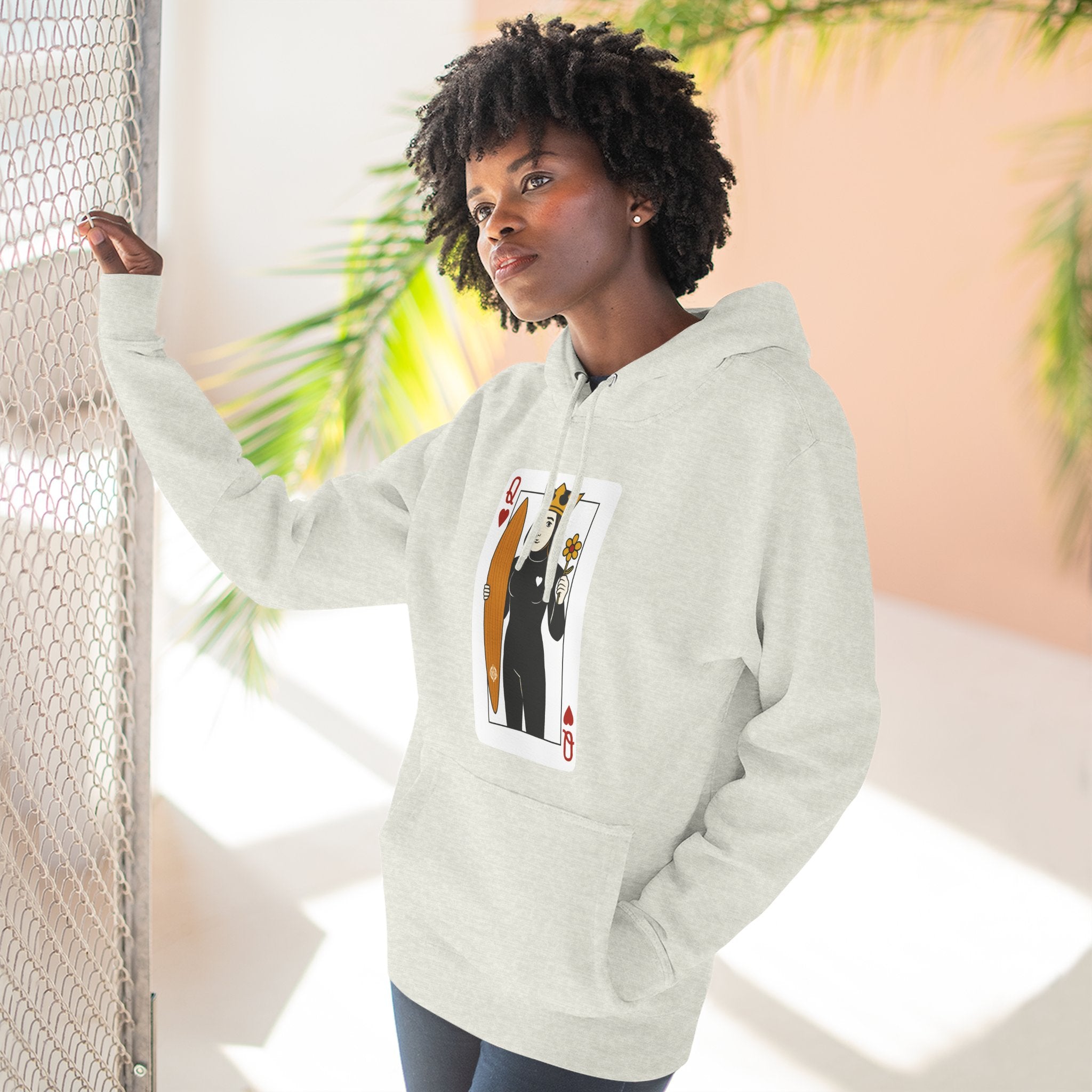 Queen of Hearts Surfer Unisex - Pull-Over Cotton Blend Fleece Hoodie