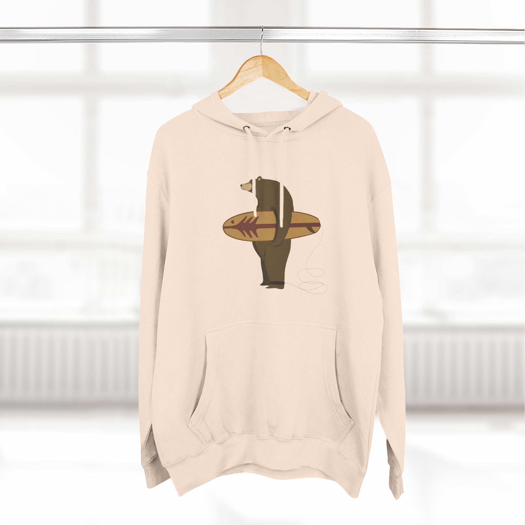 Surfing Grizzly Bear by Fabian Lavater Unisex - Pull-Over Cotton Blend Fleece Hoodie