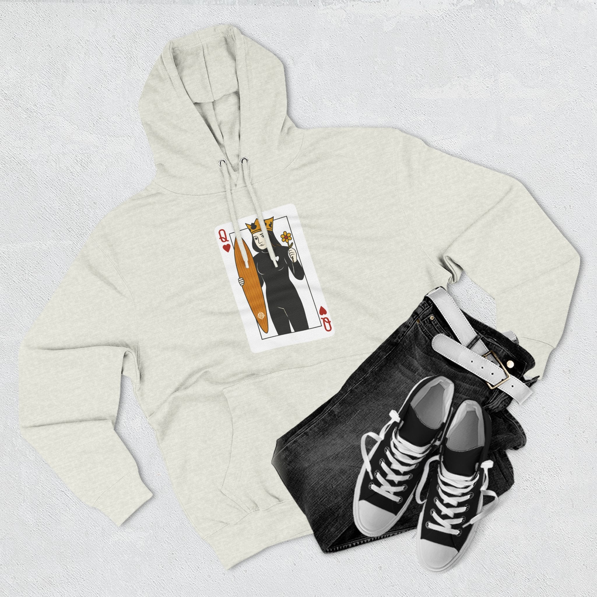 Queen of Hearts Surfer Unisex - Pull-Over Cotton Blend Fleece Hoodie