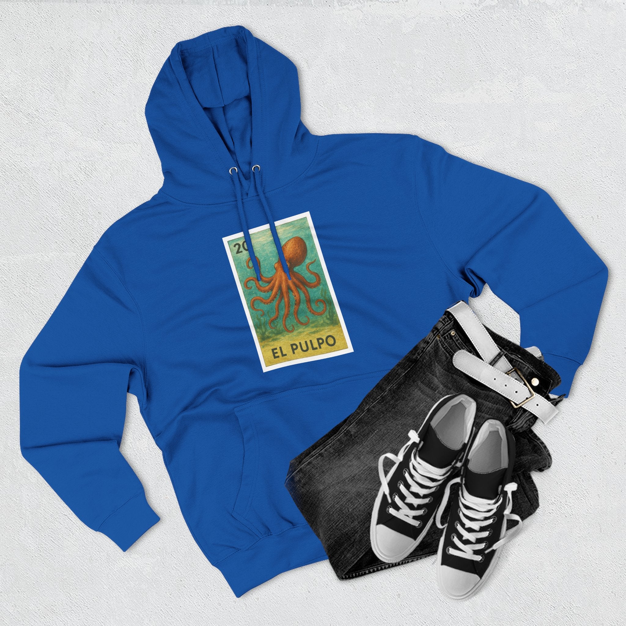 Octopus Lotería Unisex - Pull-Over Cotton Blend Fleece Hoodie (El Pulpo)