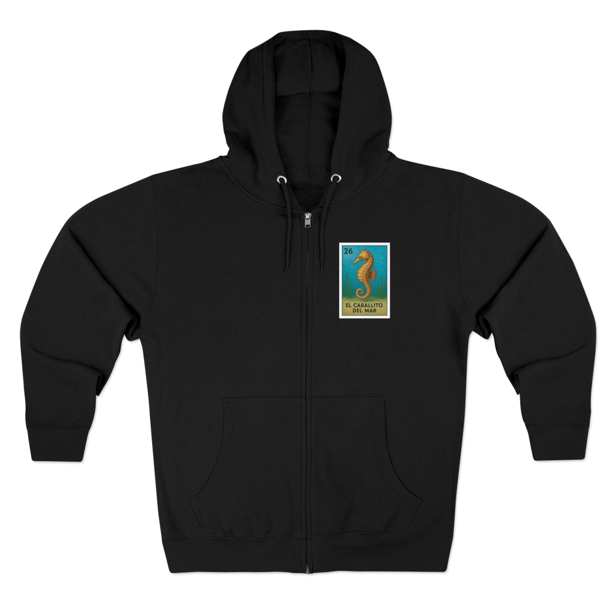 Seahorse Lotería Unisex - Zip Cotton Blend Fleece Hoodie (El Caballito del Mar)