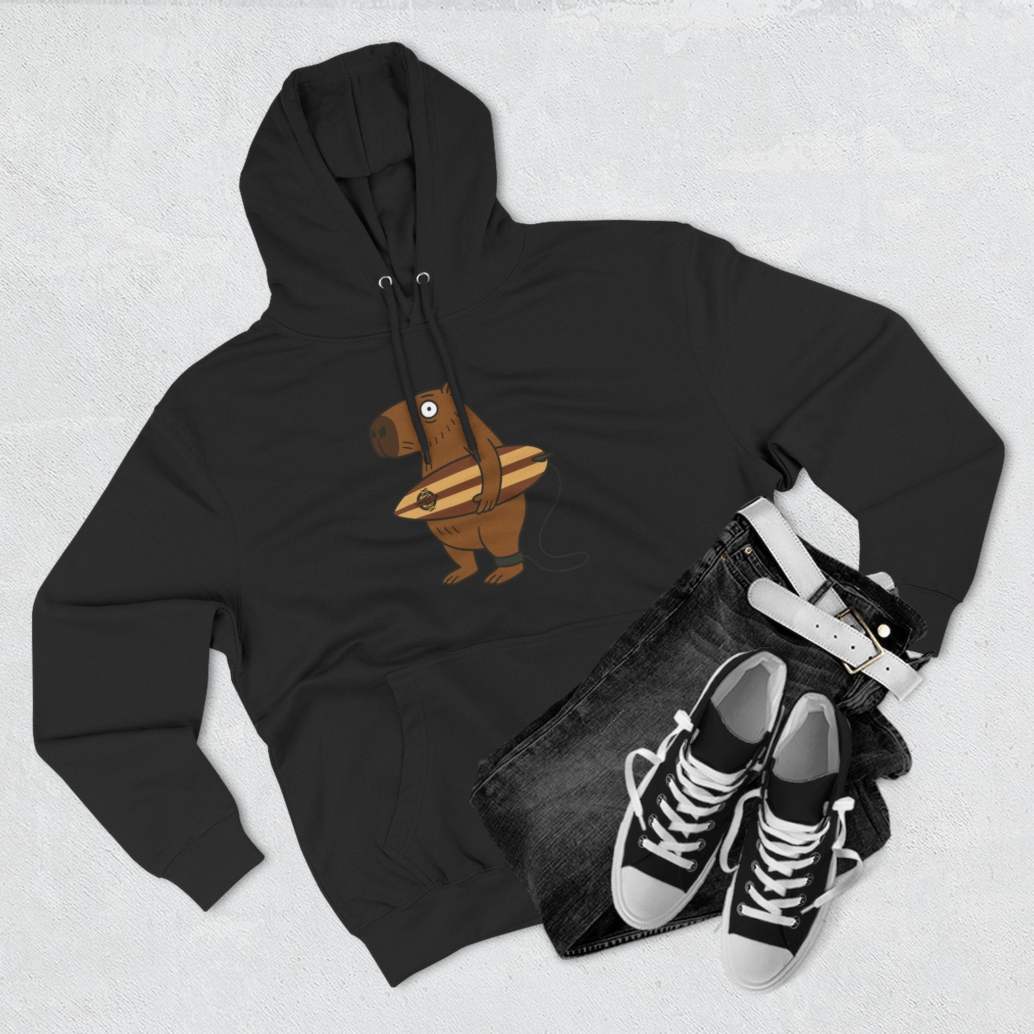 Capybara Surfer Unisex - Pull-Over Cotton Blend Fleece Hoodie