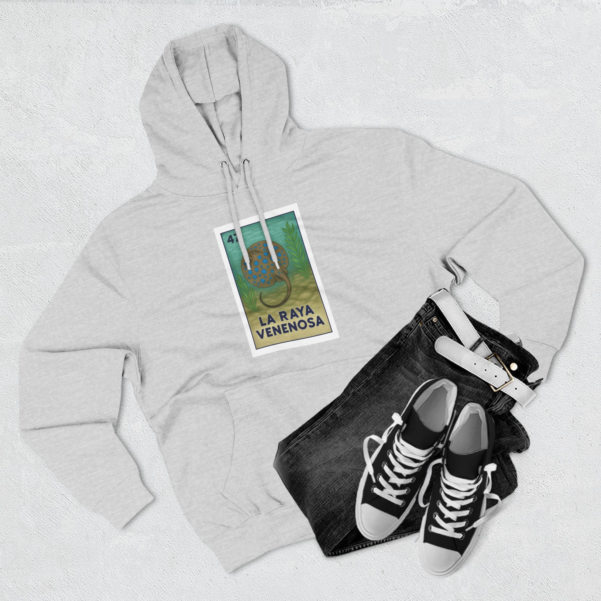 Stingray Lotería Unisex - Pull-Over Cotton Blend Fleece Hoodie (La Raya Venenosa)