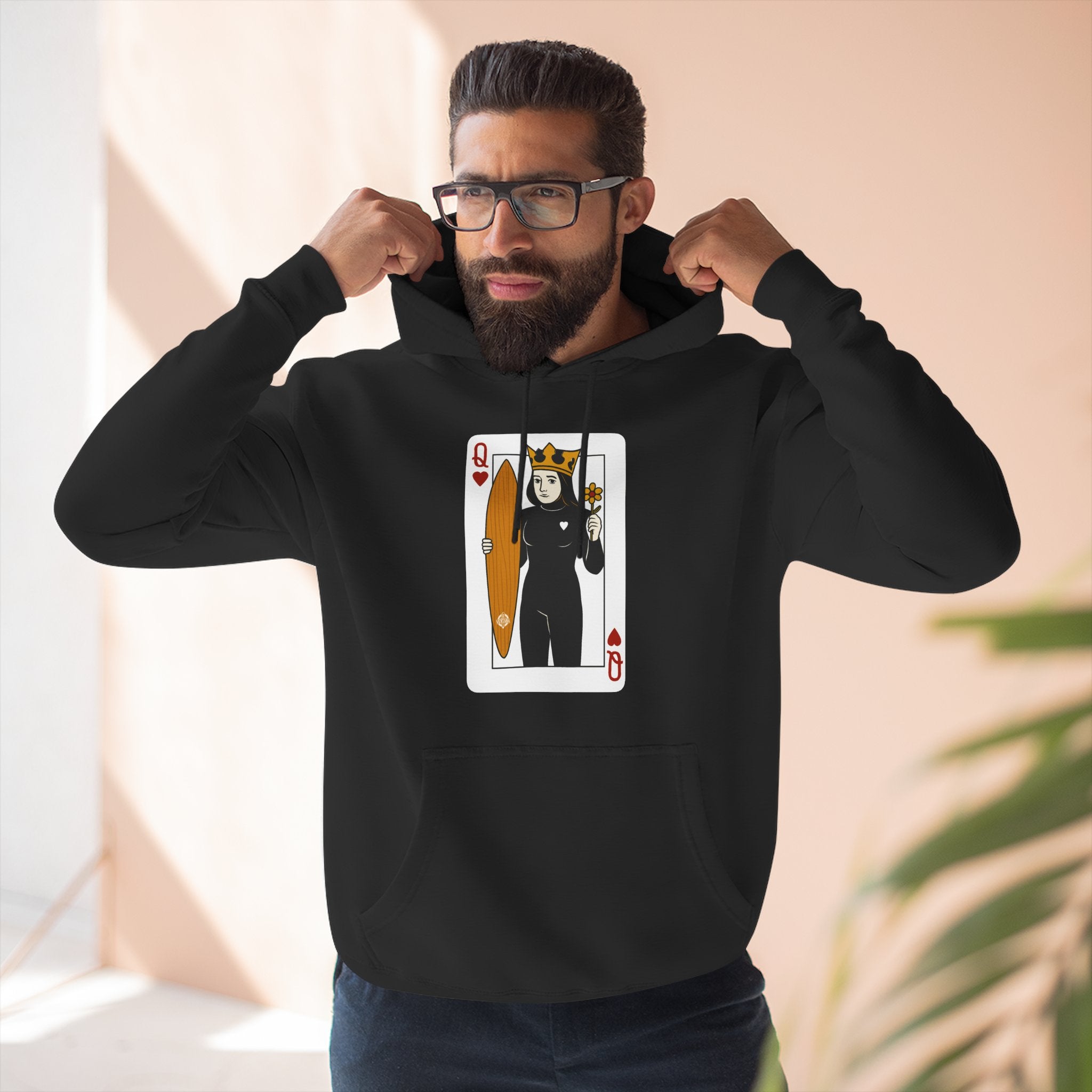 Queen of Hearts Surfer Unisex - Pull-Over Cotton Blend Fleece Hoodie