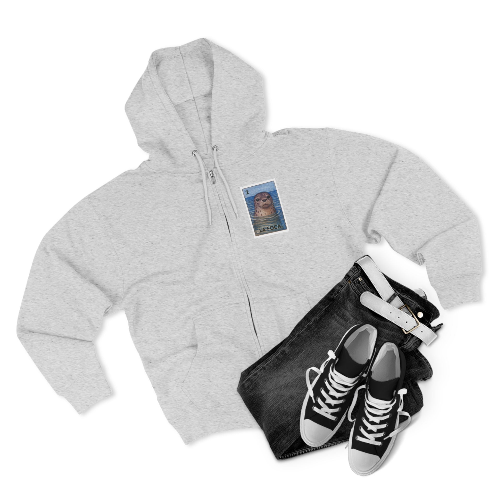 Seal Lotería Unisex - Zip Cotton Blend Fleece Hoodie (La Foca)