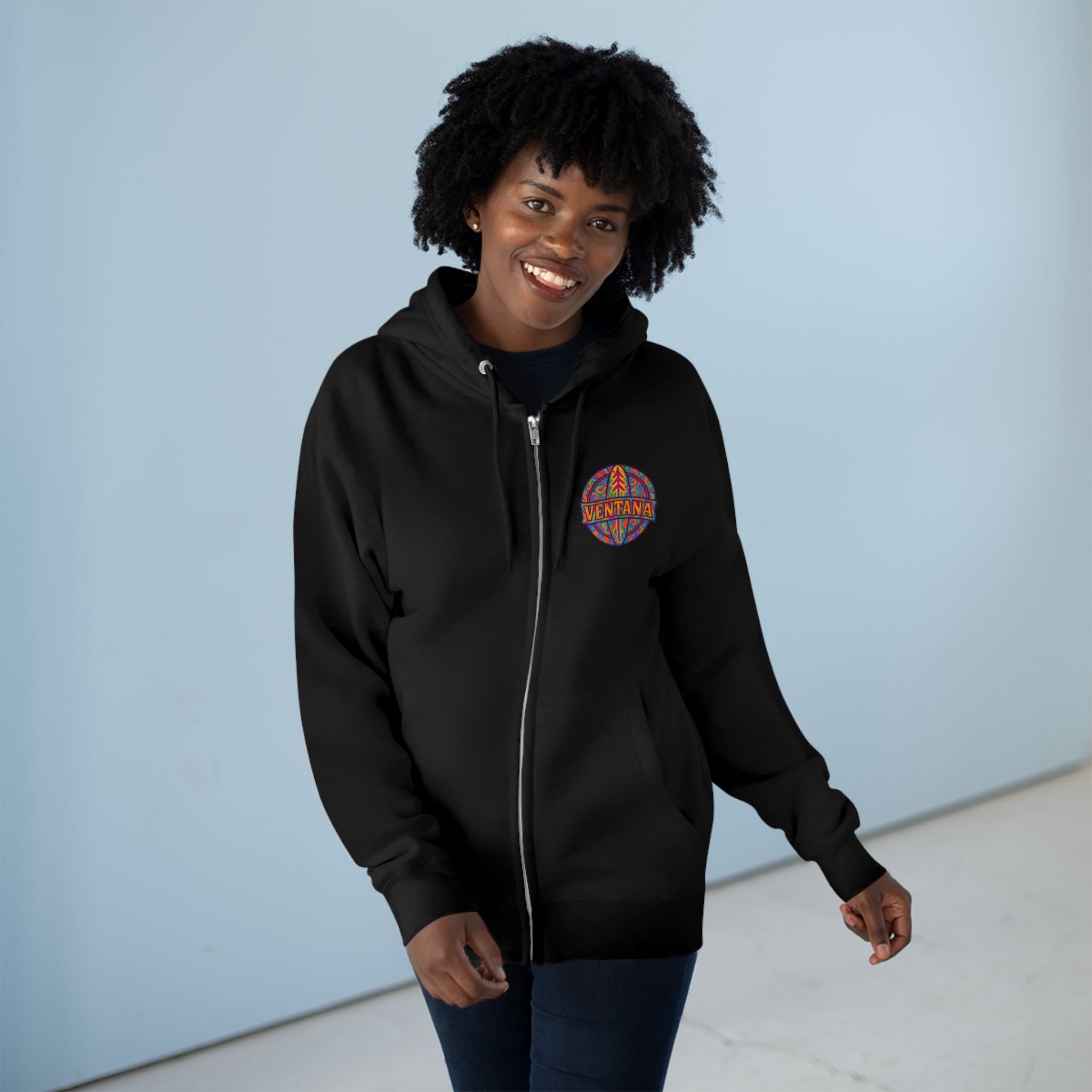 Ventana Psychedelic Treefish Logo Unisex - Zip Cotton Blend Fleece Hoodie