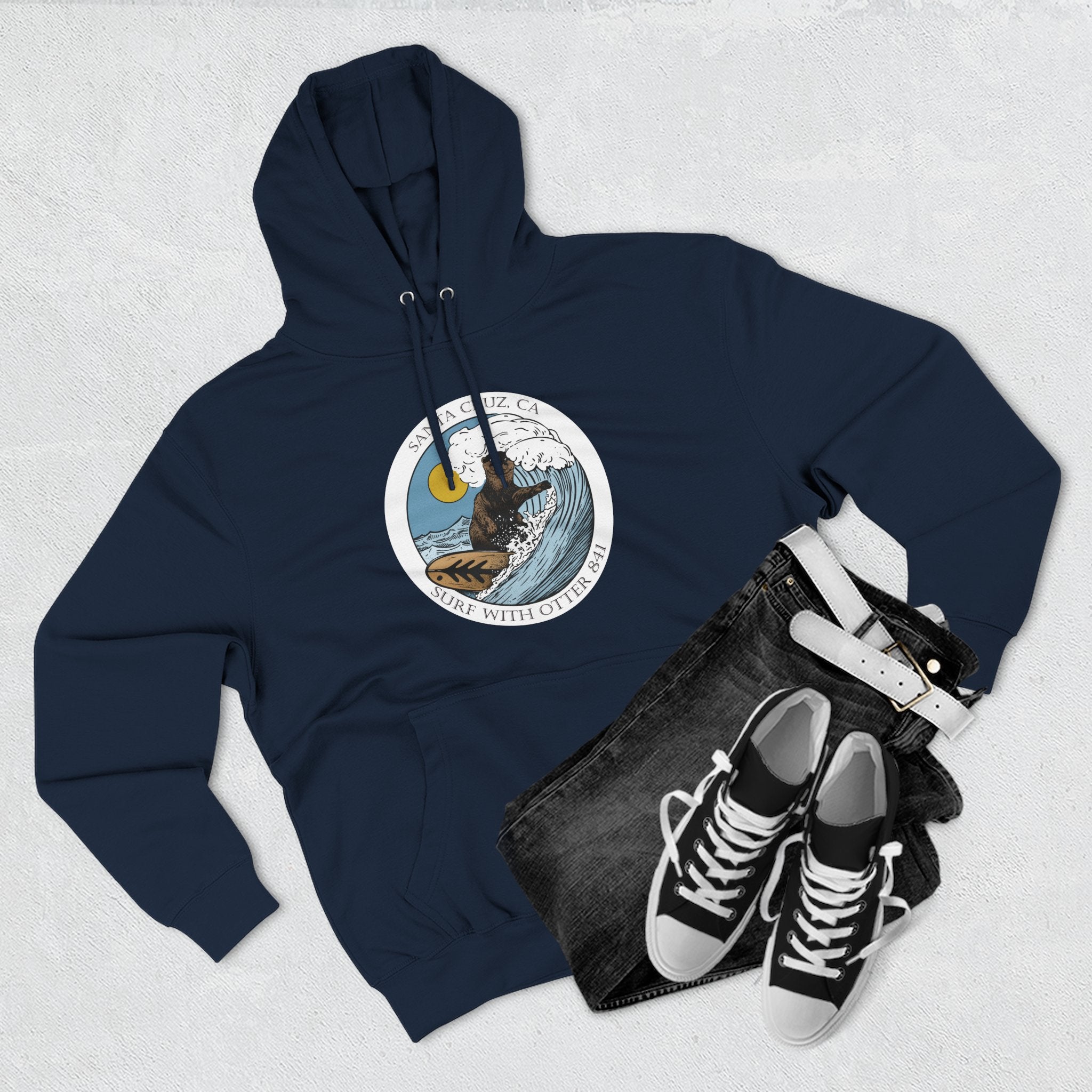 Surf with Otter 841 by Thiago Bianchini Unisex - Pull-Over Cotton Blend Fleece Hoodie