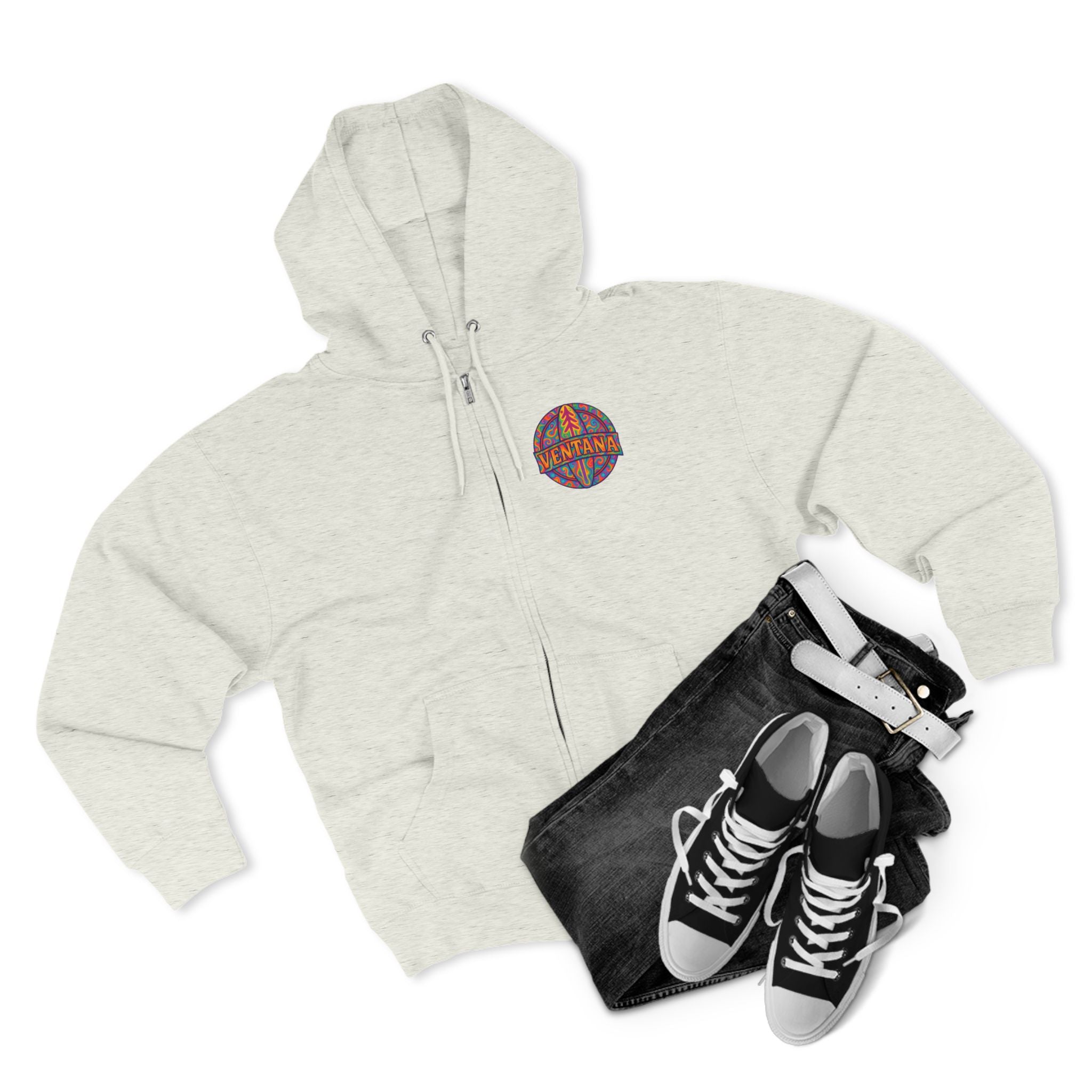 Ventana Psychedelic Treefish Logo Unisex - Zip Cotton Blend Fleece Hoodie