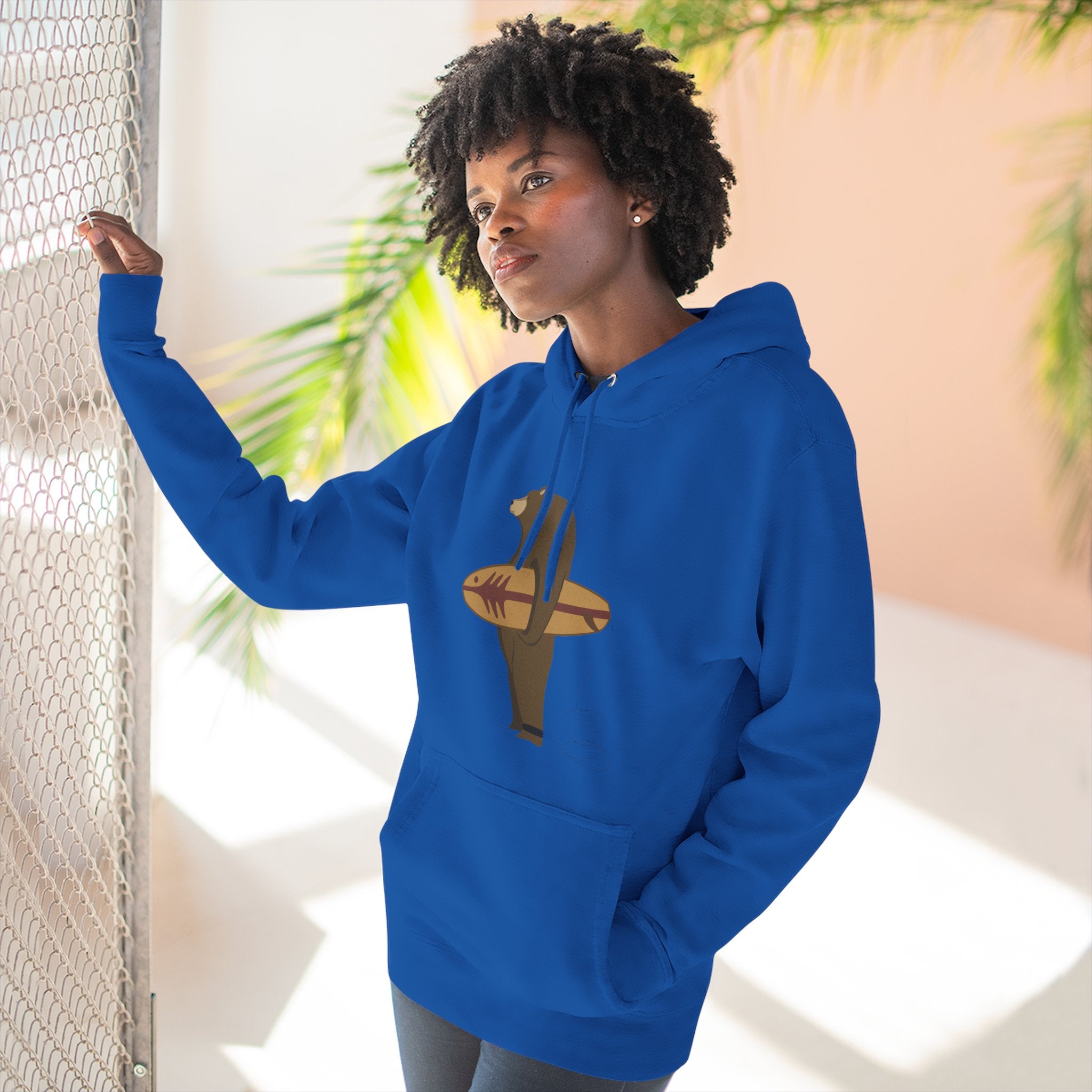 Surfing Grizzly Bear by Fabian Lavater Unisex - Pull-Over Cotton Blend Fleece Hoodie