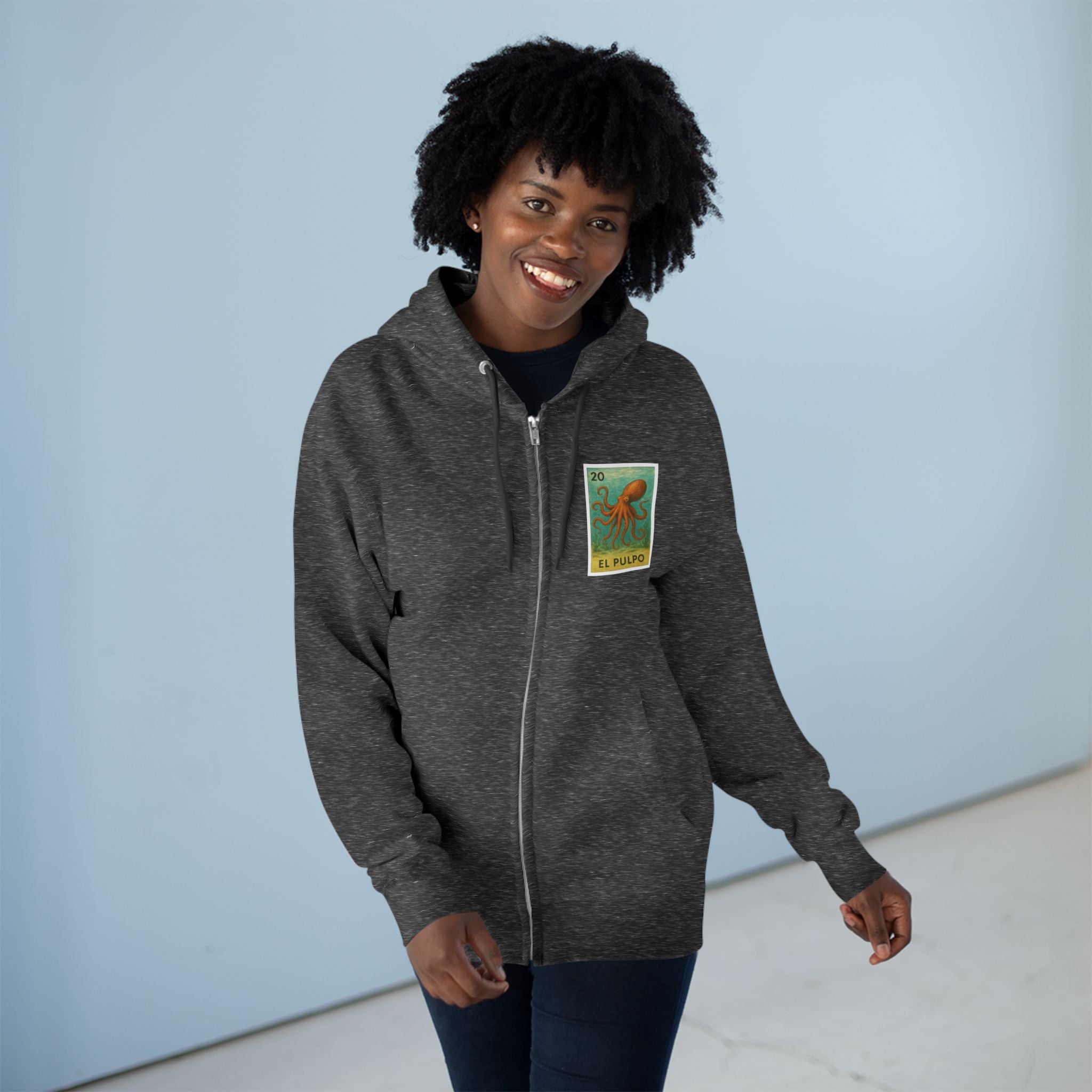 Octopus Lotería Unisex - Zip Cotton Blend Fleece Hoodie (El Pulpo)