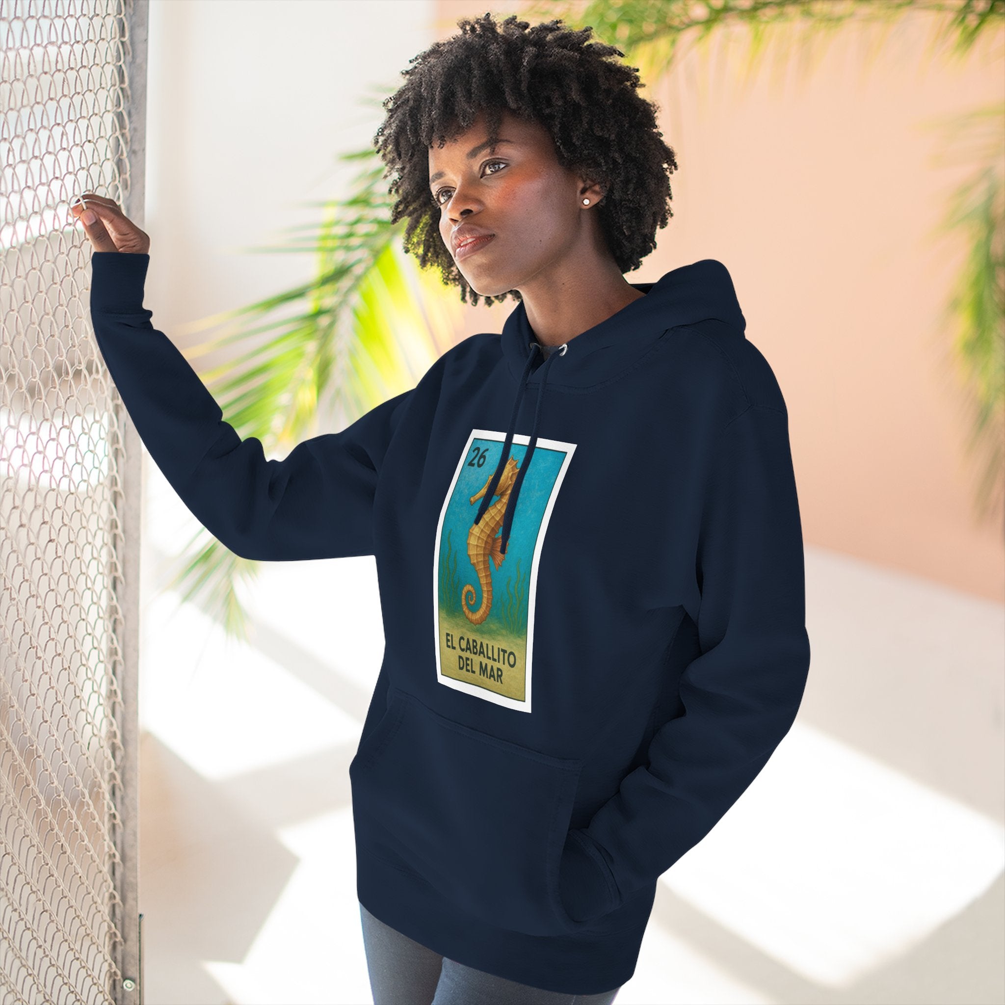 Seahorse Lotería Unisex - Pull-Over Cotton Blend Fleece Hoodie (El Caballito del Mar)