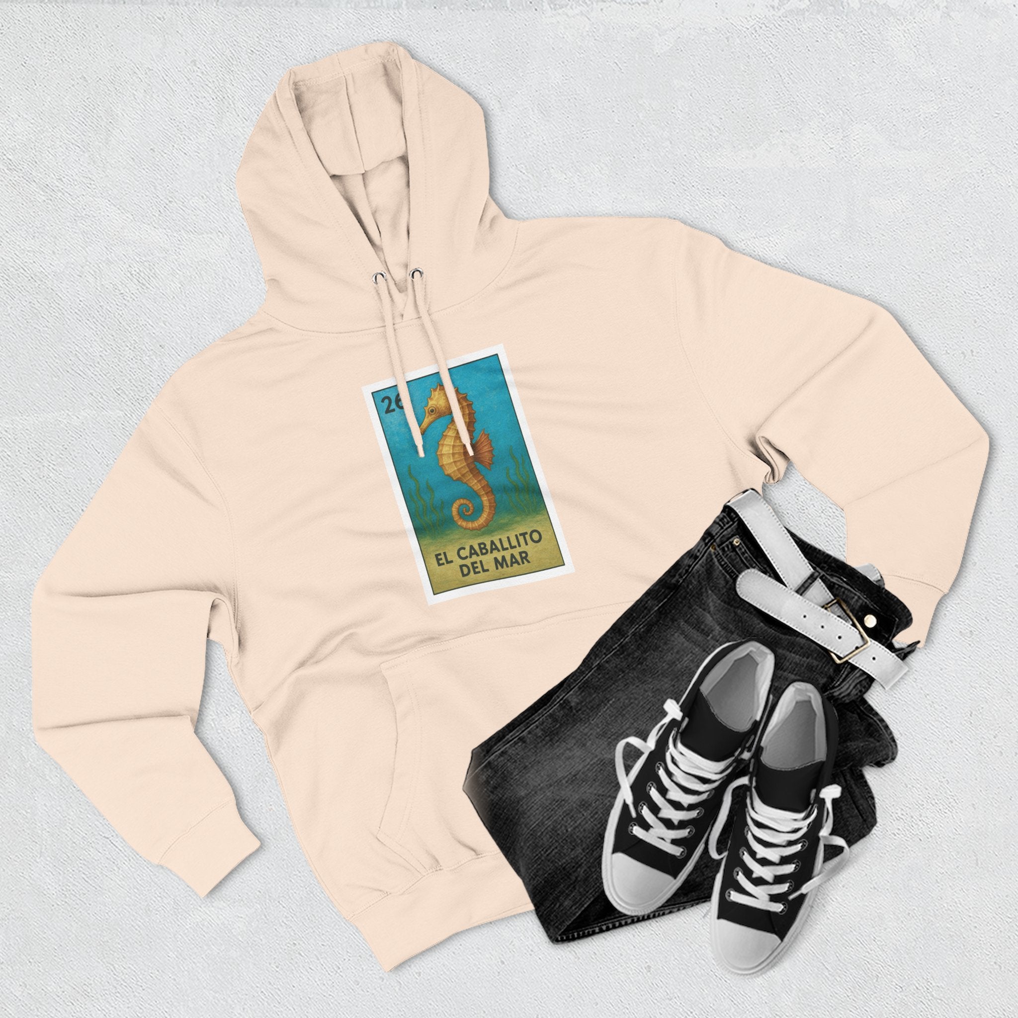 Seahorse Lotería Unisex - Pull-Over Cotton Blend Fleece Hoodie (El Caballito del Mar)