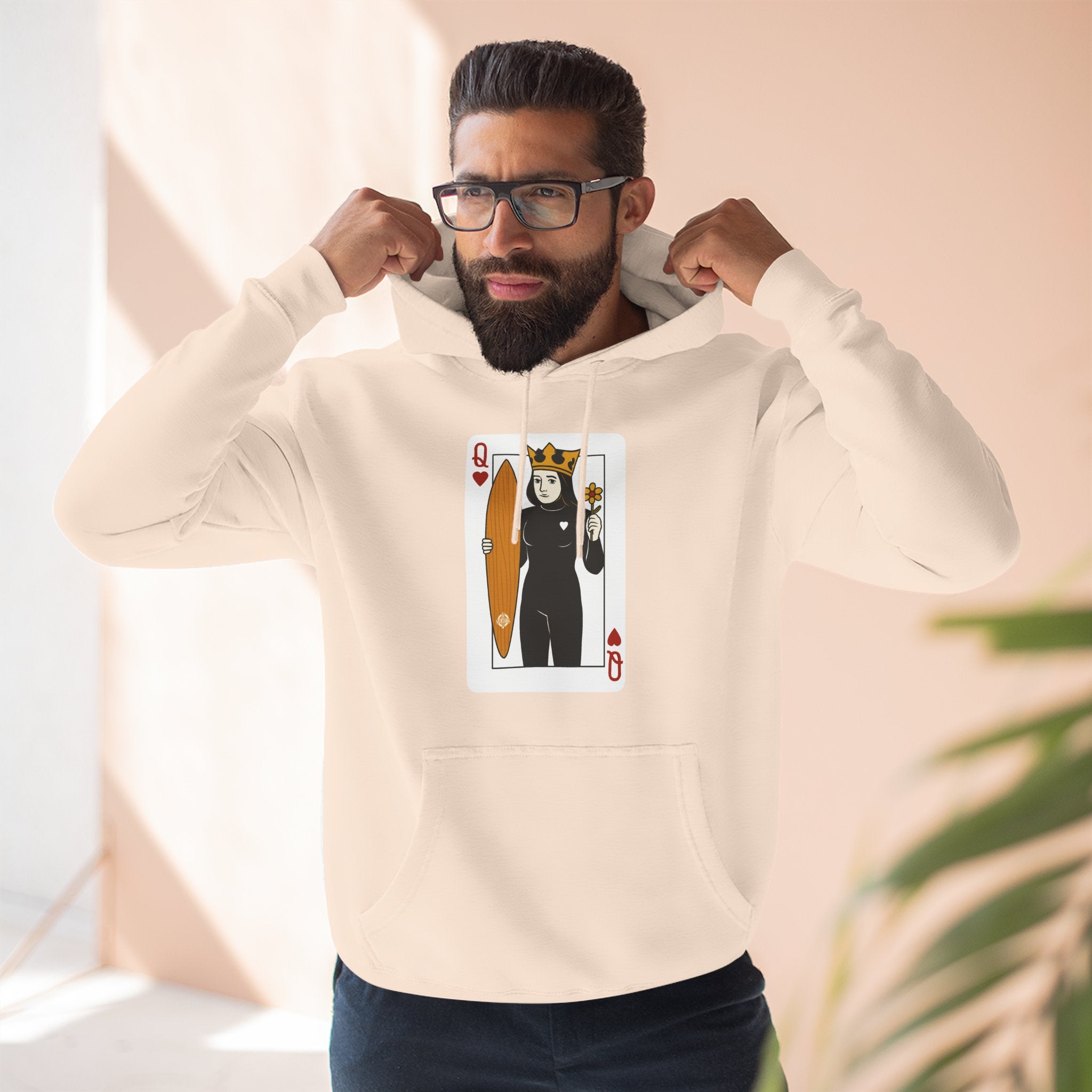 Queen of Hearts Surfer Unisex - Pull-Over Cotton Blend Fleece Hoodie