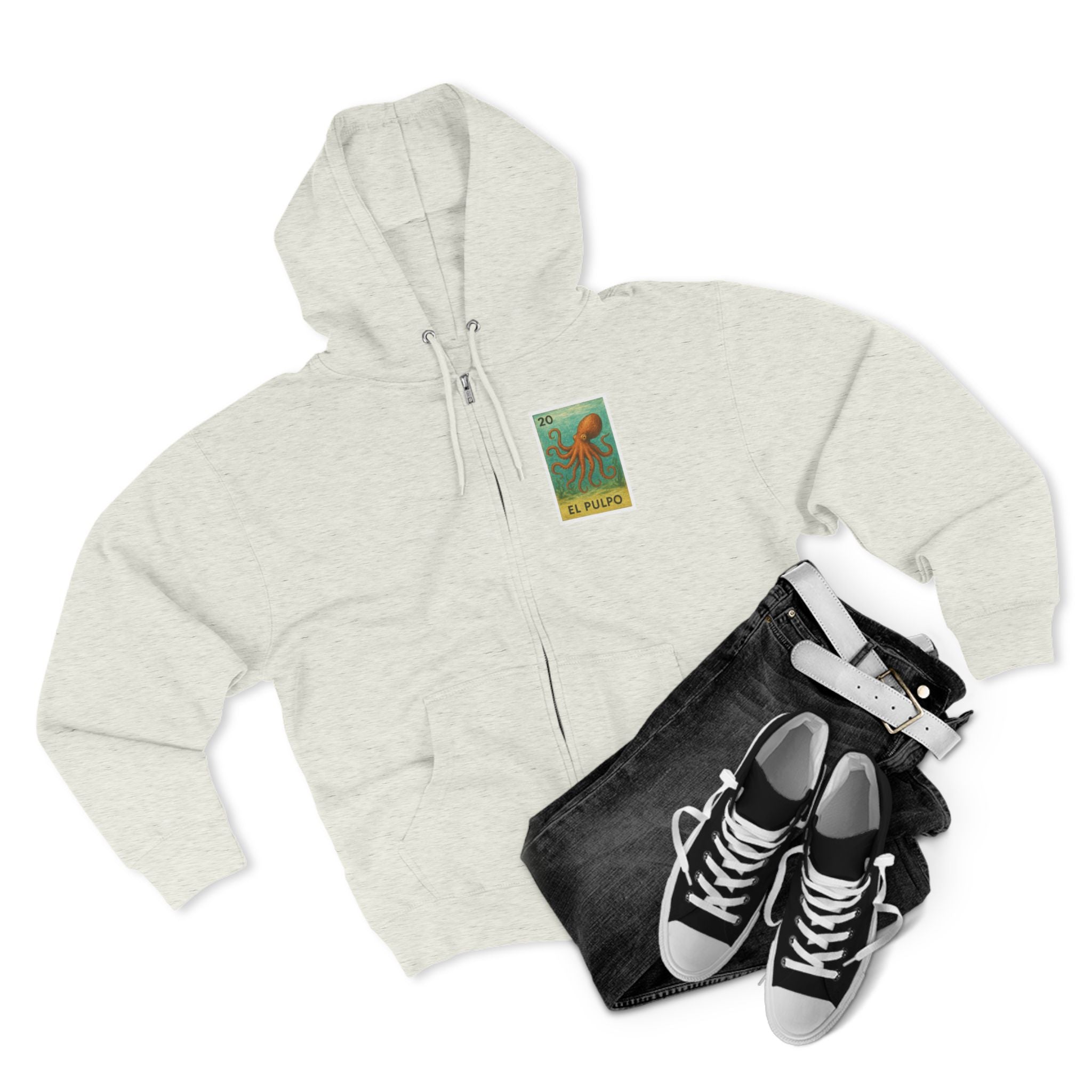 Octopus Lotería Unisex - Zip Cotton Blend Fleece Hoodie (El Pulpo)
