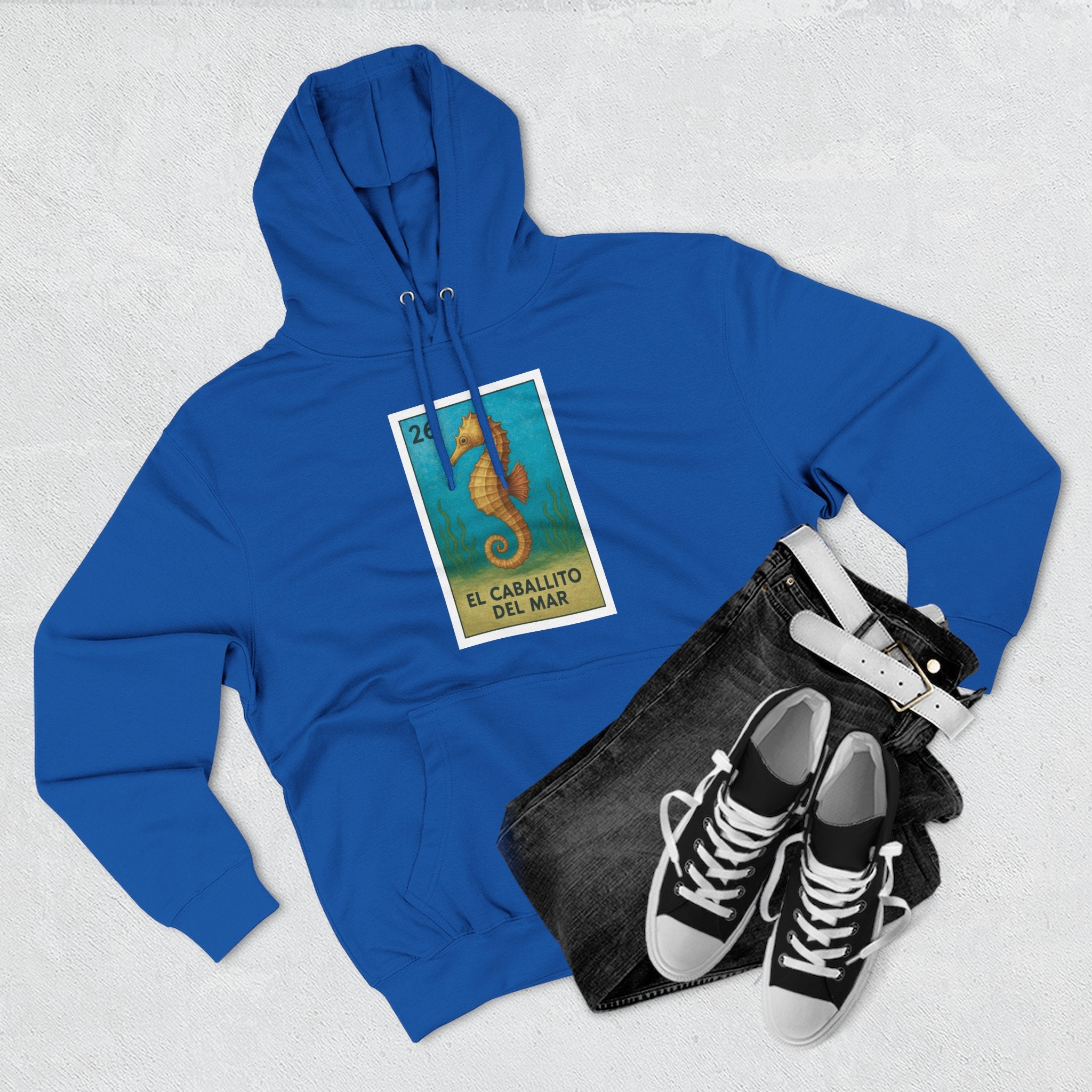 Seahorse Lotería Unisex - Pull-Over Cotton Blend Fleece Hoodie (El Caballito del Mar)