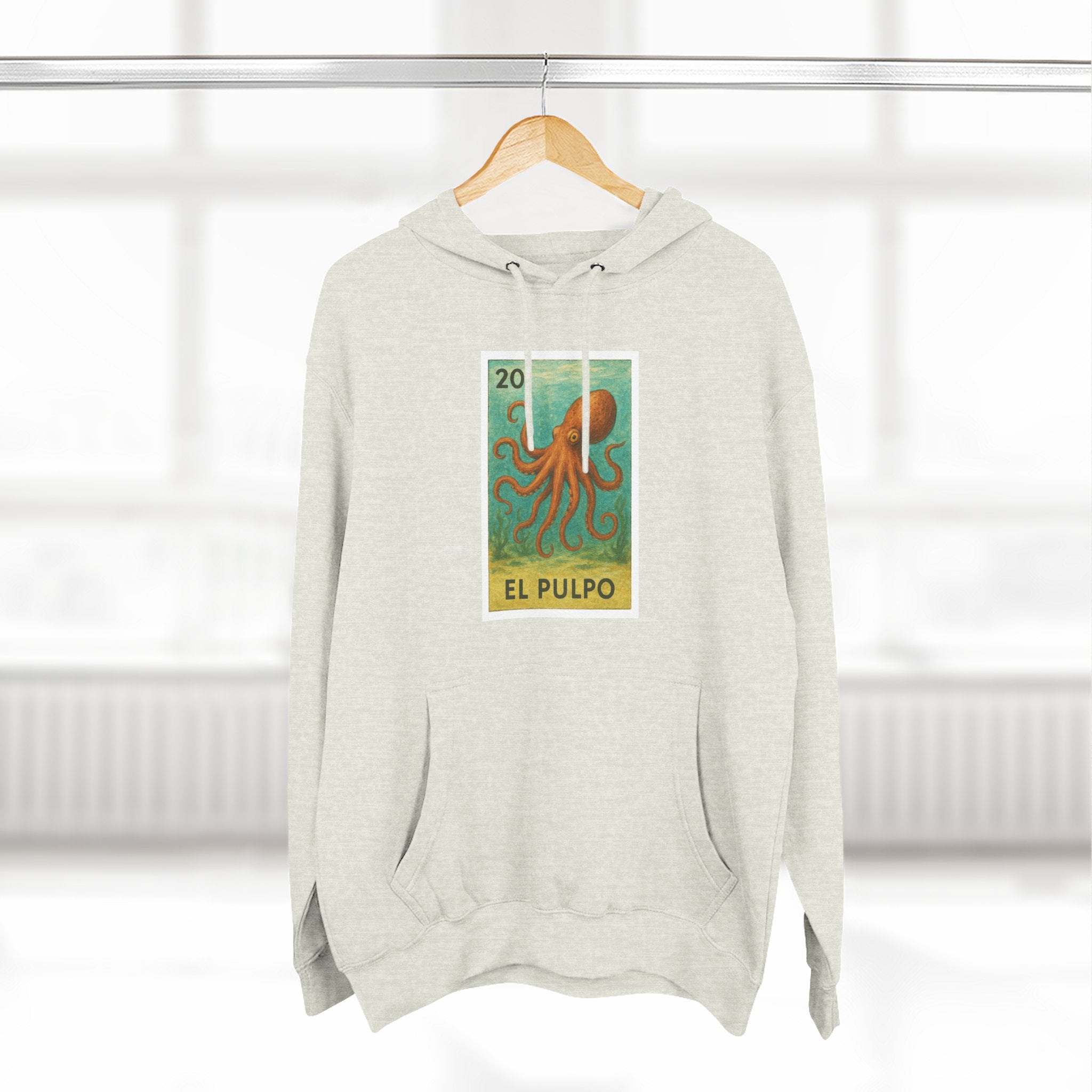 Octopus Lotería Unisex - Pull-Over Cotton Blend Fleece Hoodie (El Pulpo)