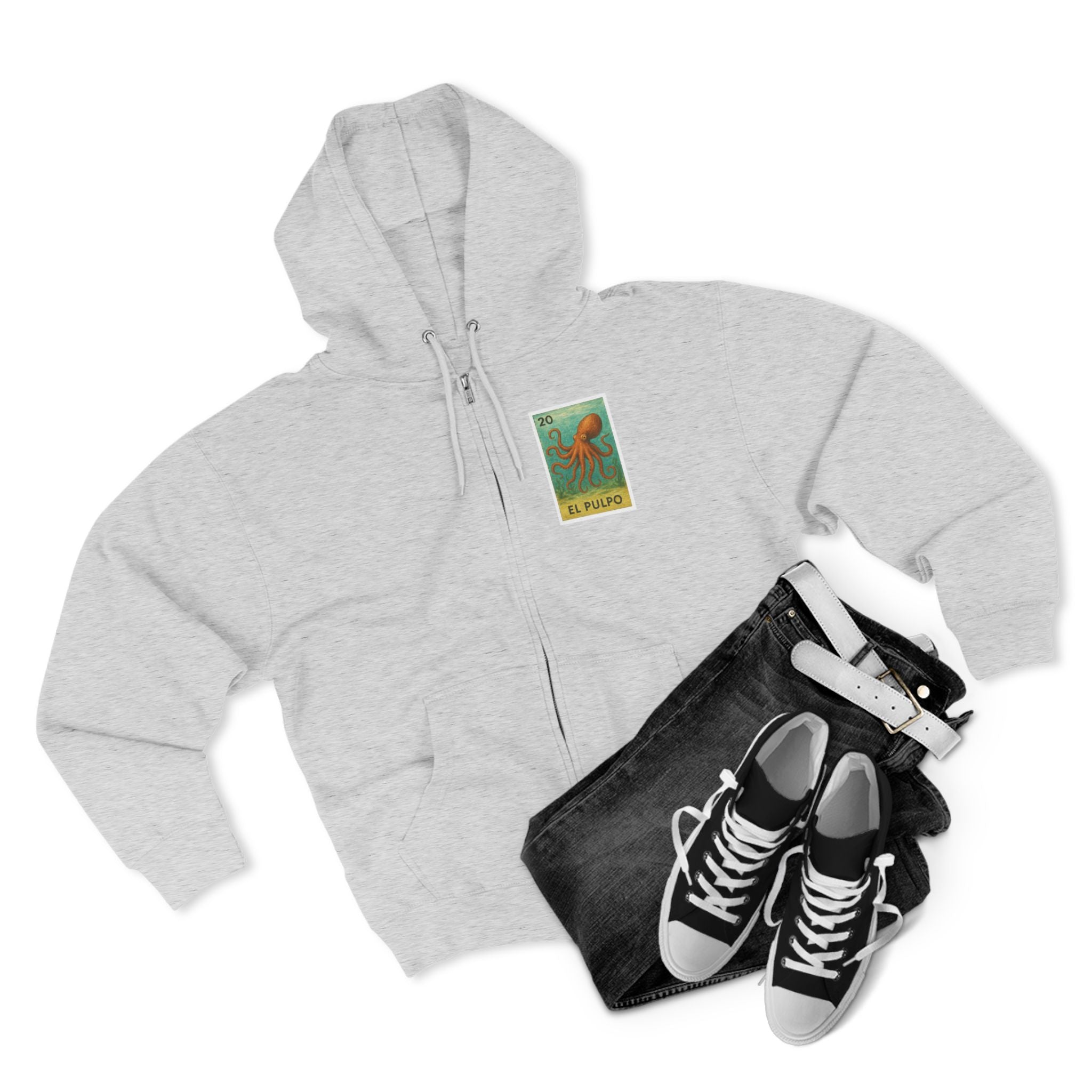 Octopus Lotería Unisex - Zip Cotton Blend Fleece Hoodie (El Pulpo)