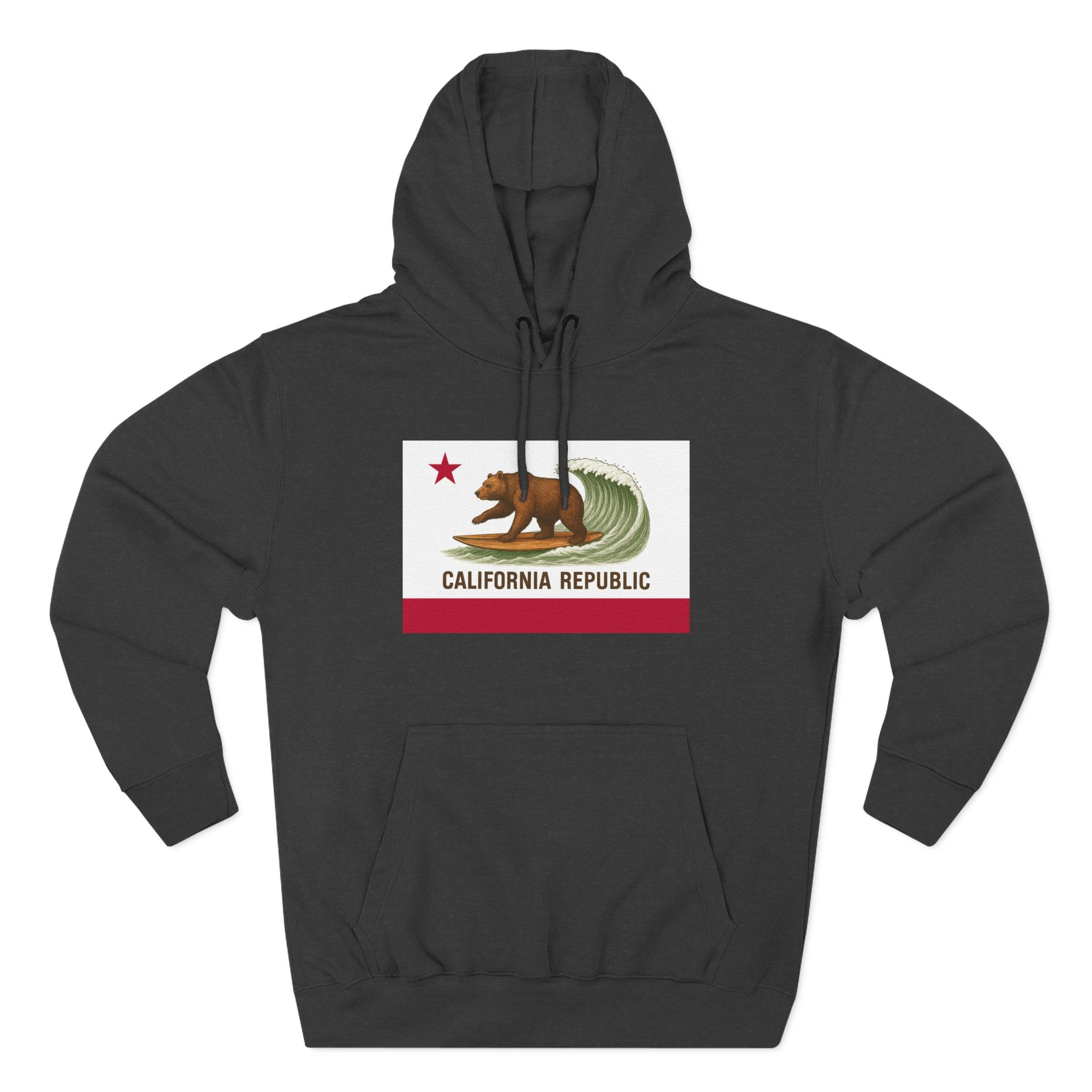 California Surfing Bear Flag Unisex - Pull-Over Cotton Blend Fleece Hoodie