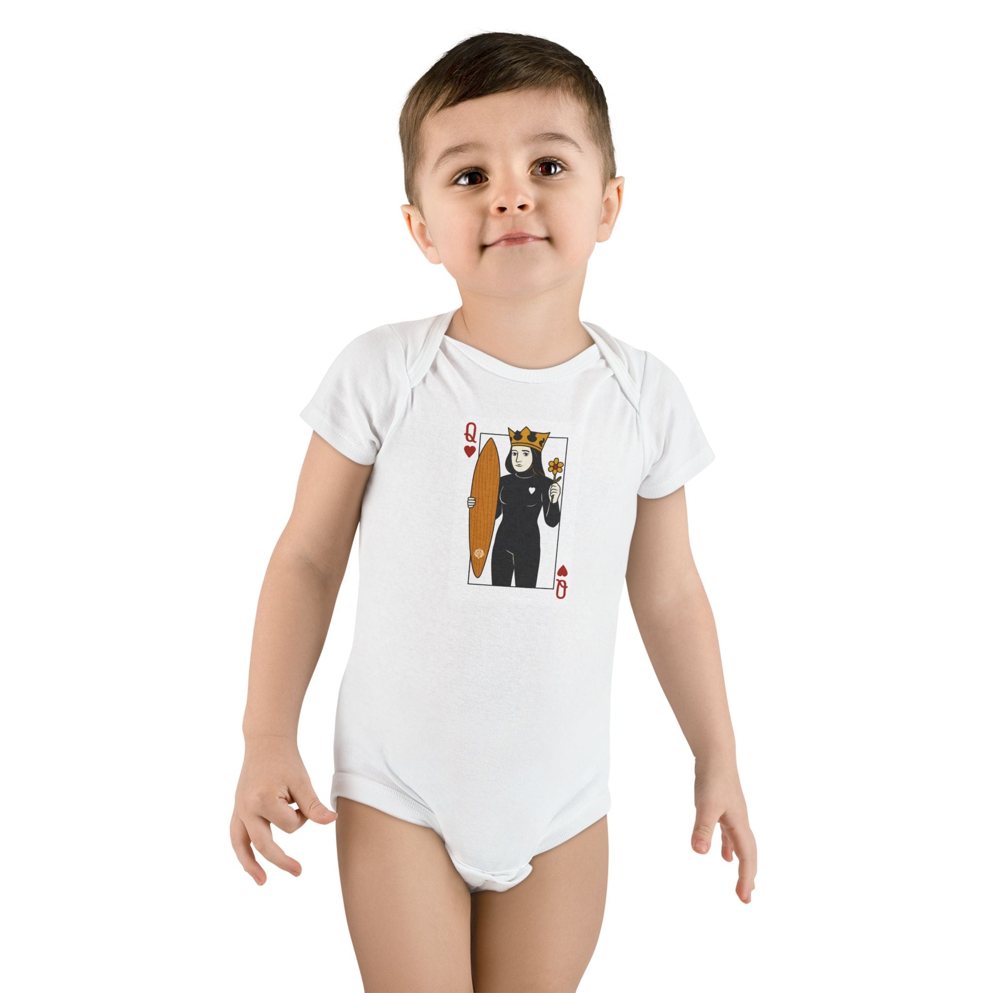 Queen of Hearts Surfer - Baby Short Sleeve 100% Cotton Onesie