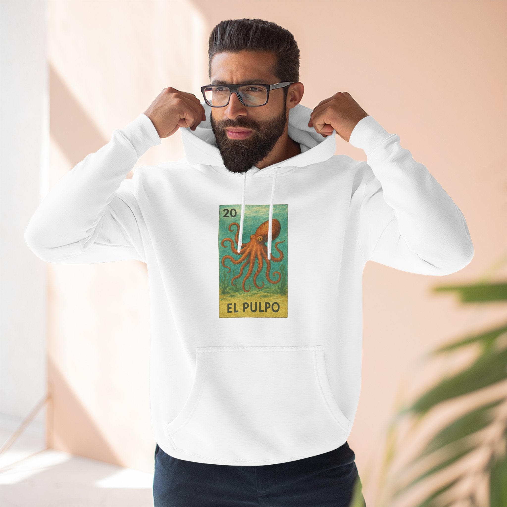 Octopus Lotería Unisex - Pull-Over Cotton Blend Fleece Hoodie (El Pulpo)