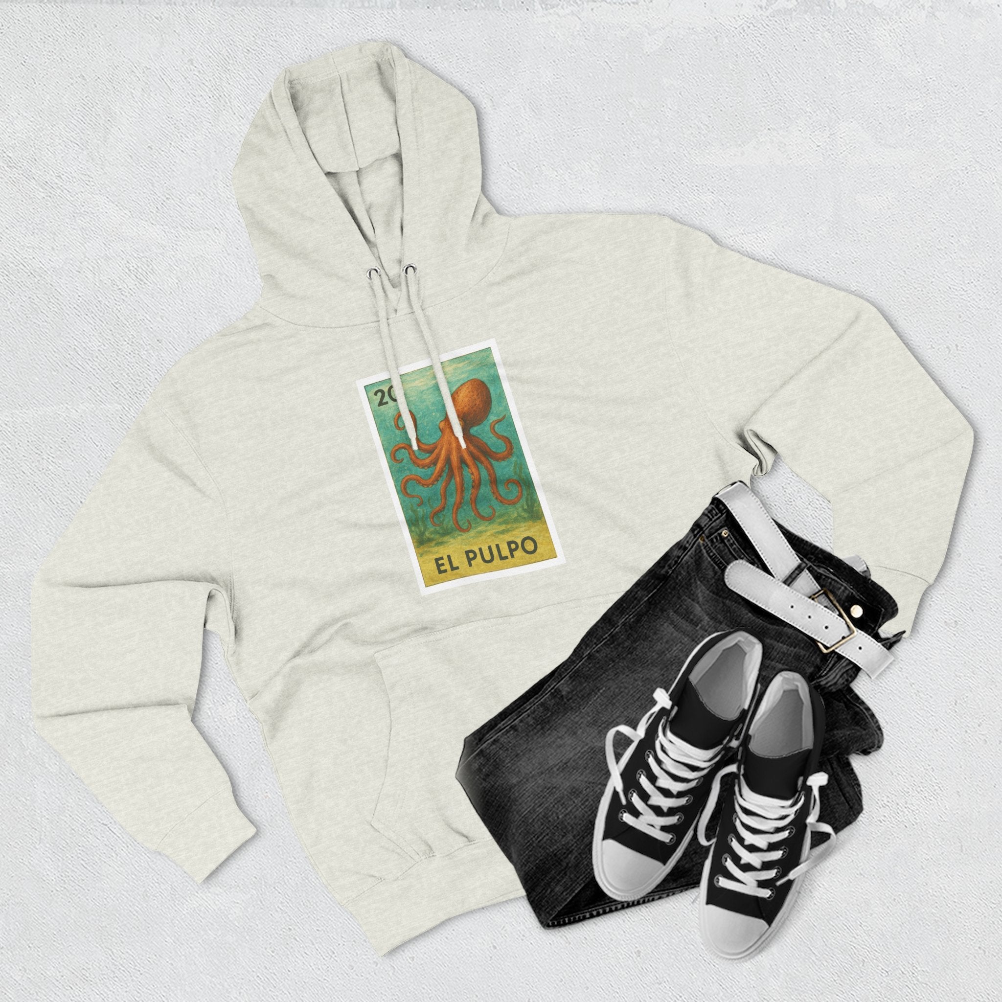 Octopus Lotería Unisex - Pull-Over Cotton Blend Fleece Hoodie (El Pulpo)