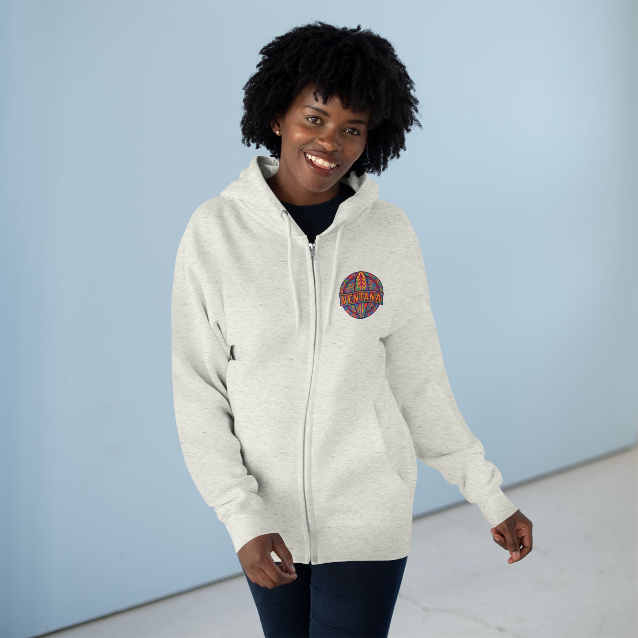 Ventana Psychedelic Treefish Logo Unisex - Zip Cotton Blend Fleece Hoodie