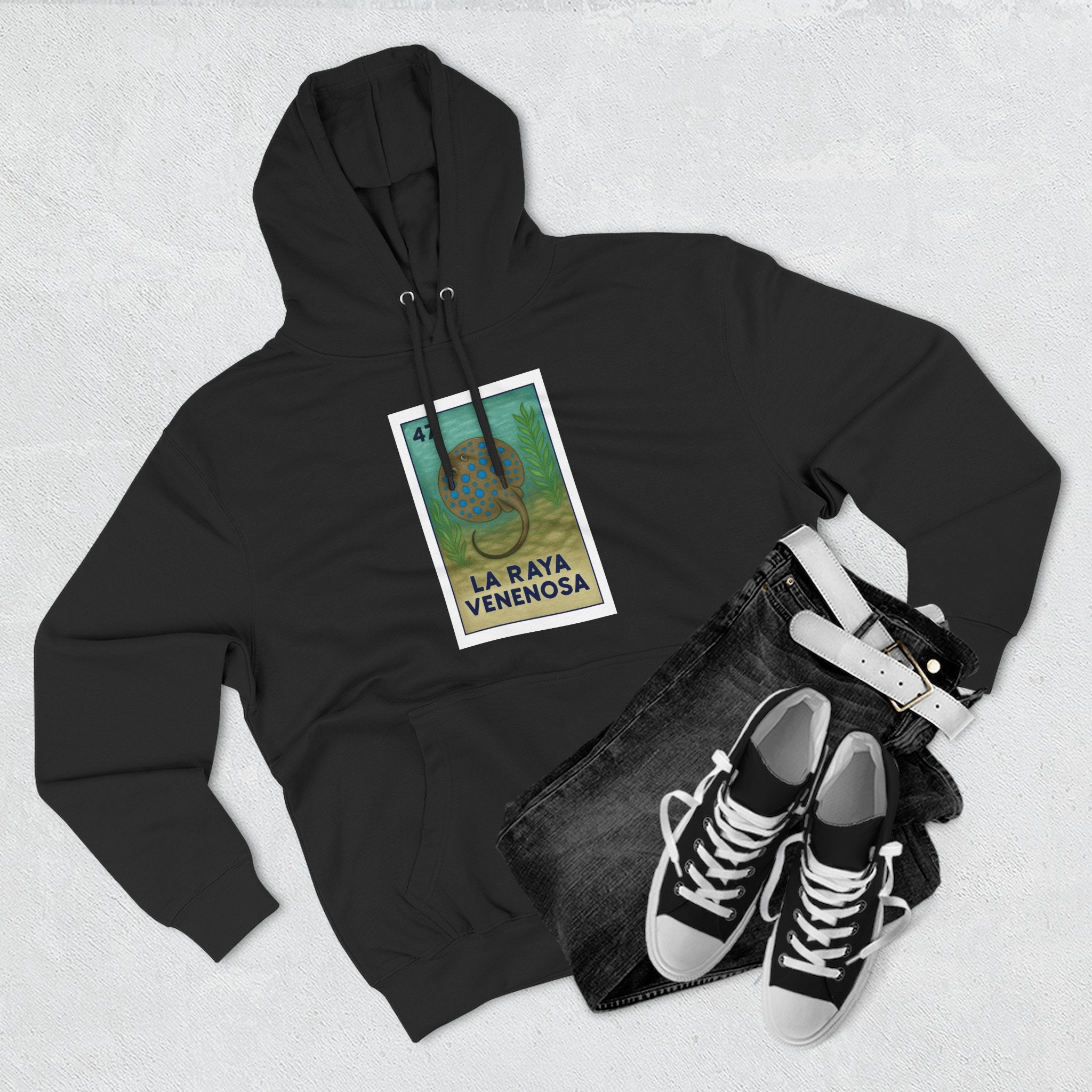 Stingray Lotería Unisex - Pull-Over Cotton Blend Fleece Hoodie (La Raya Venenosa)