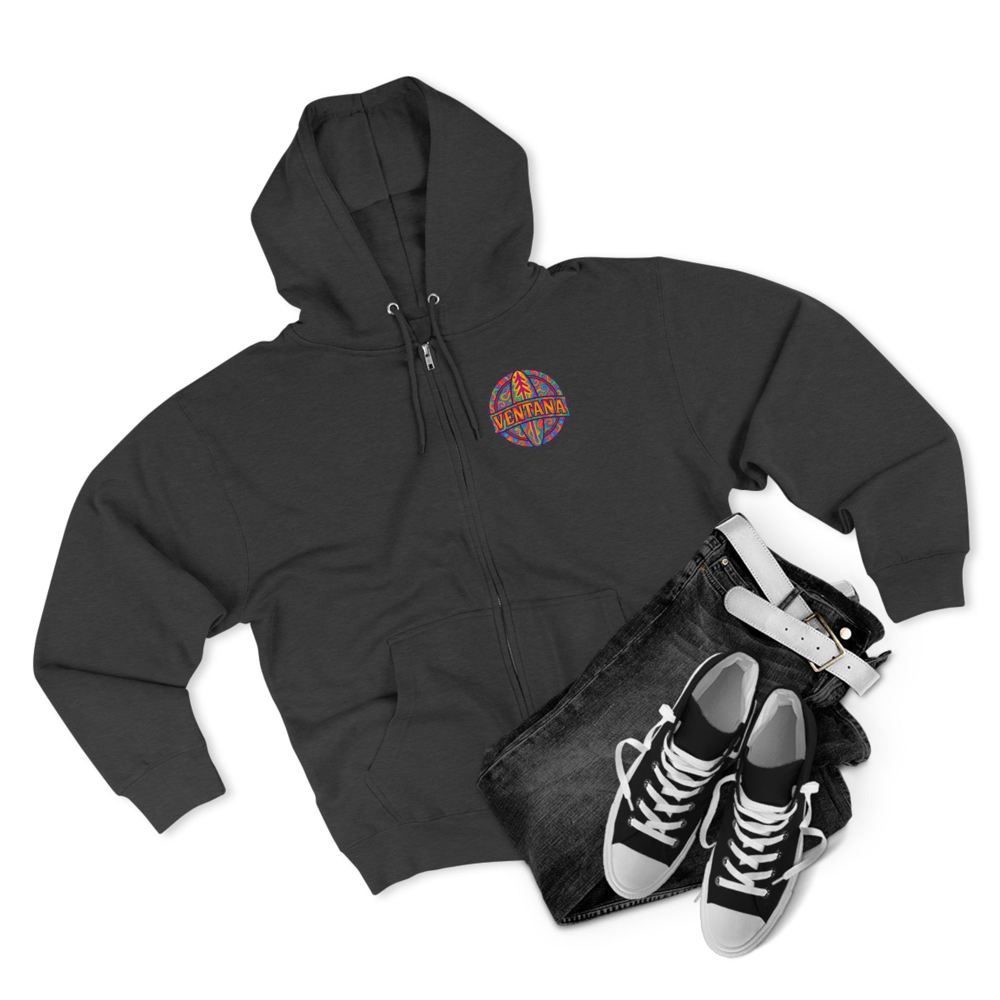 Ventana Psychedelic Treefish Logo Unisex - Zip Cotton Blend Fleece Hoodie