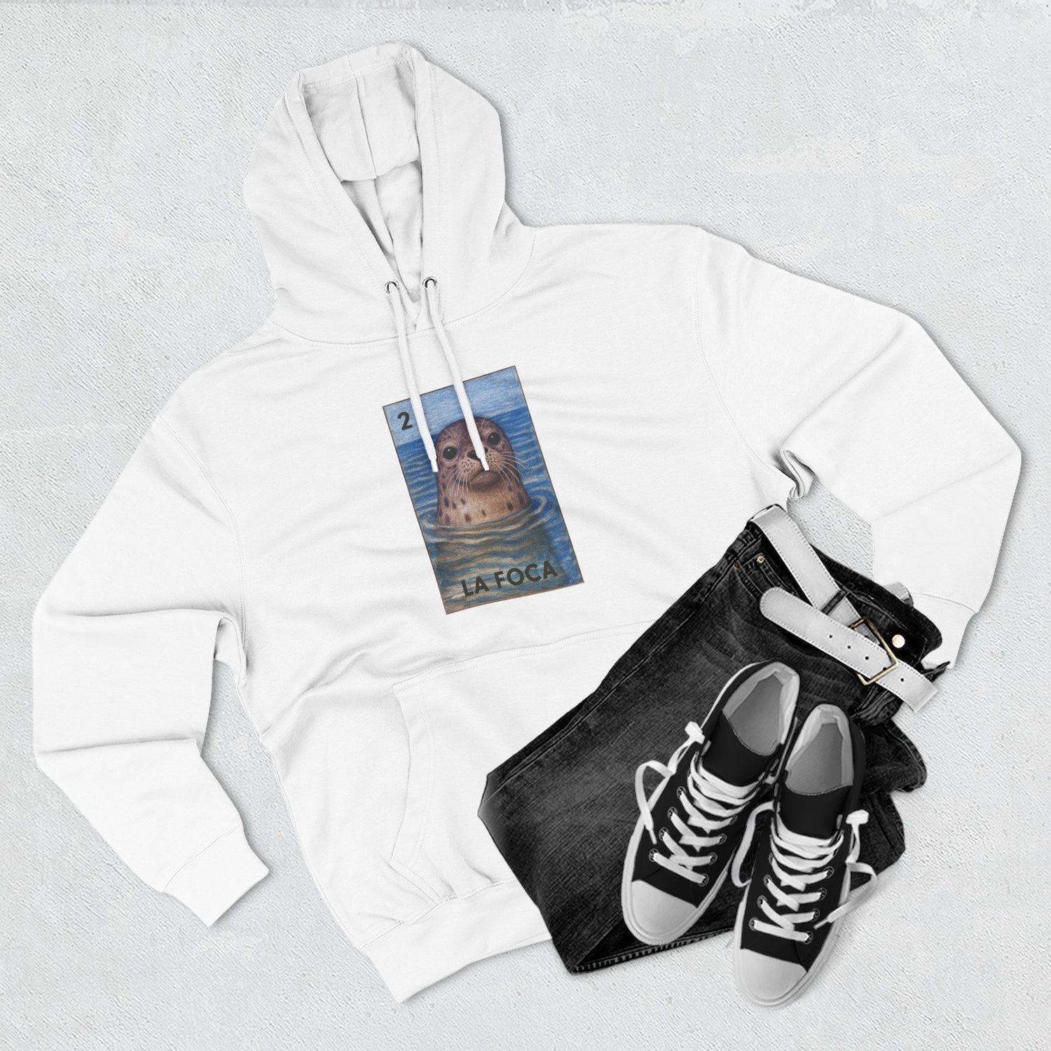Seal Lotería Unisex - Pull-Over Cotton Blend Fleece Hoodie (La Foca)