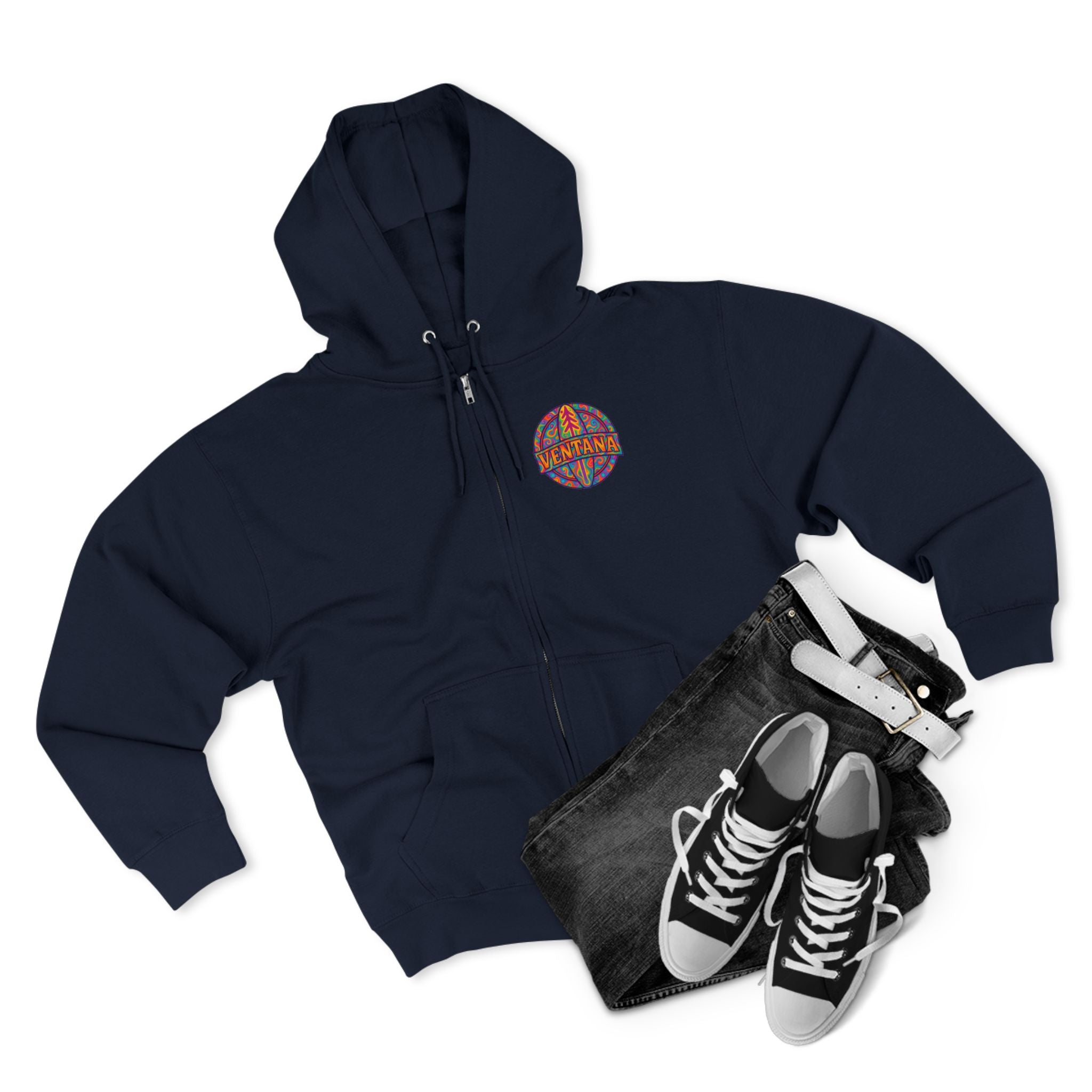 Ventana Psychedelic Treefish Logo Unisex - Zip Cotton Blend Fleece Hoodie