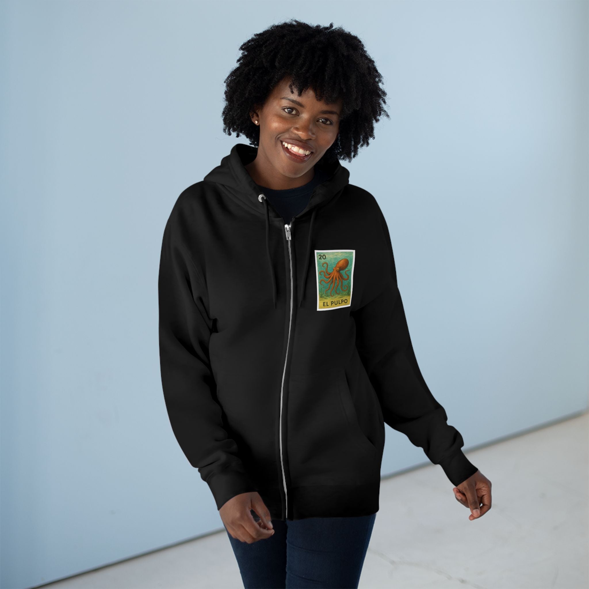 Octopus Lotería Unisex - Zip Cotton Blend Fleece Hoodie (El Pulpo)