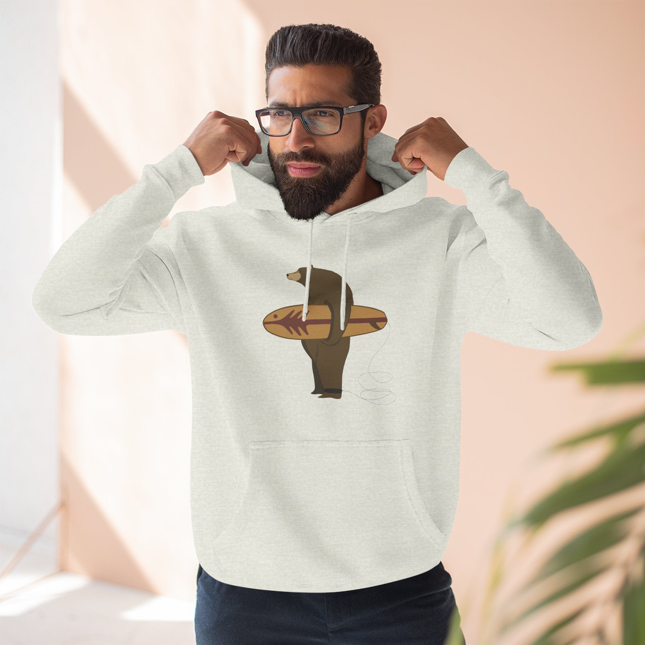Surfing Grizzly Bear by Fabian Lavater Unisex - Pull-Over Cotton Blend Fleece Hoodie