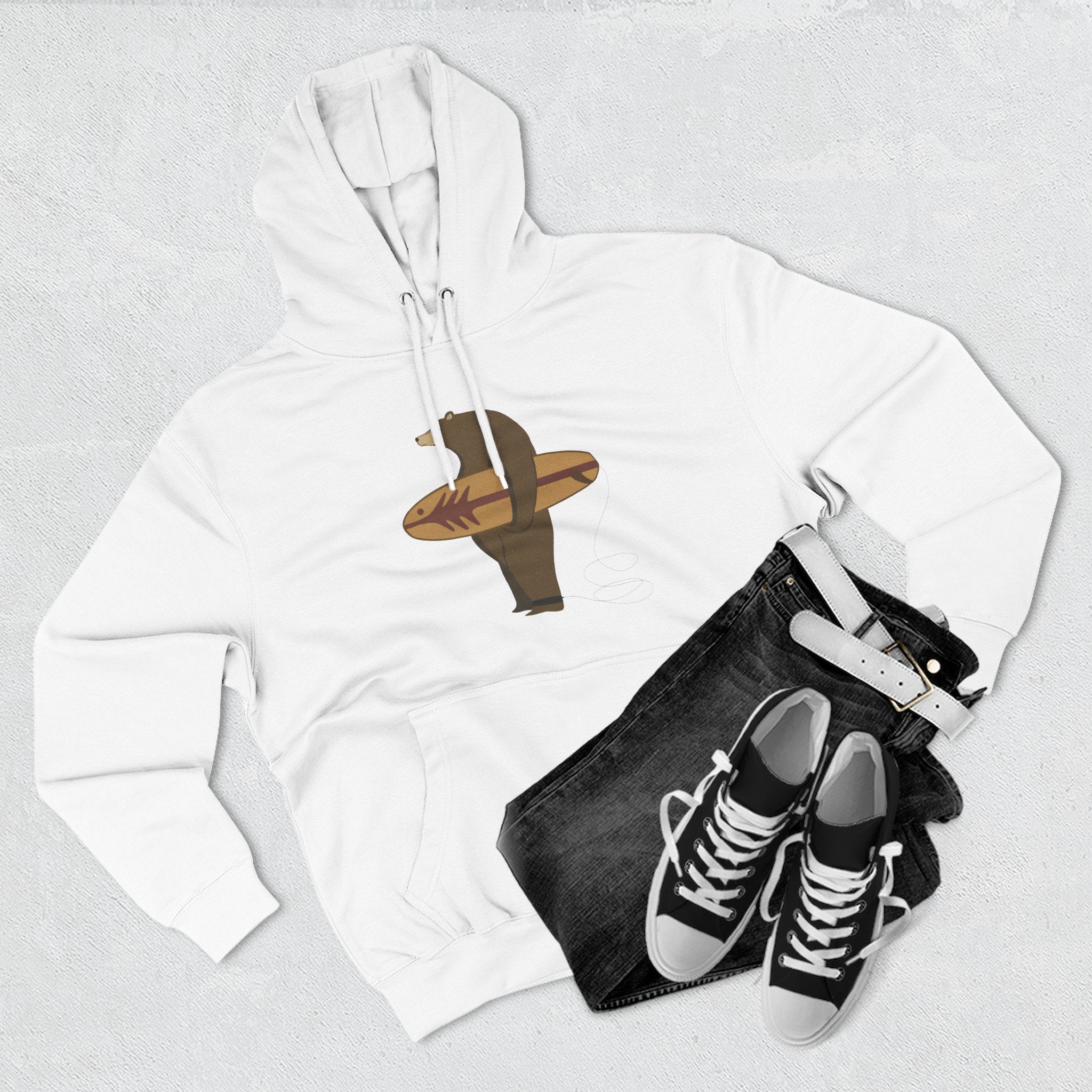 Surfing Grizzly Bear by Fabian Lavater Unisex - Pull-Over Cotton Blend Fleece Hoodie