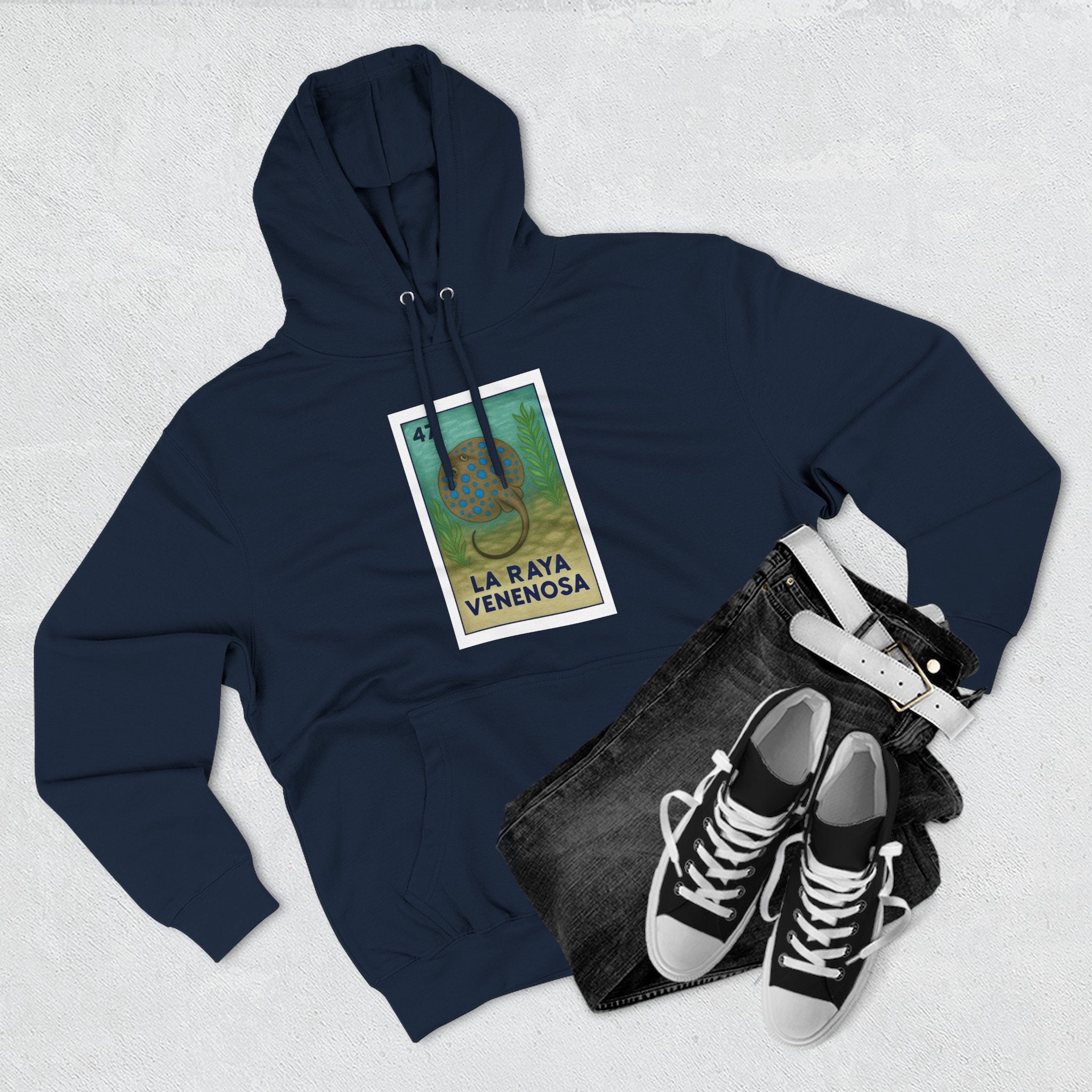 Stingray Lotería Unisex - Pull-Over Cotton Blend Fleece Hoodie (La Raya Venenosa)