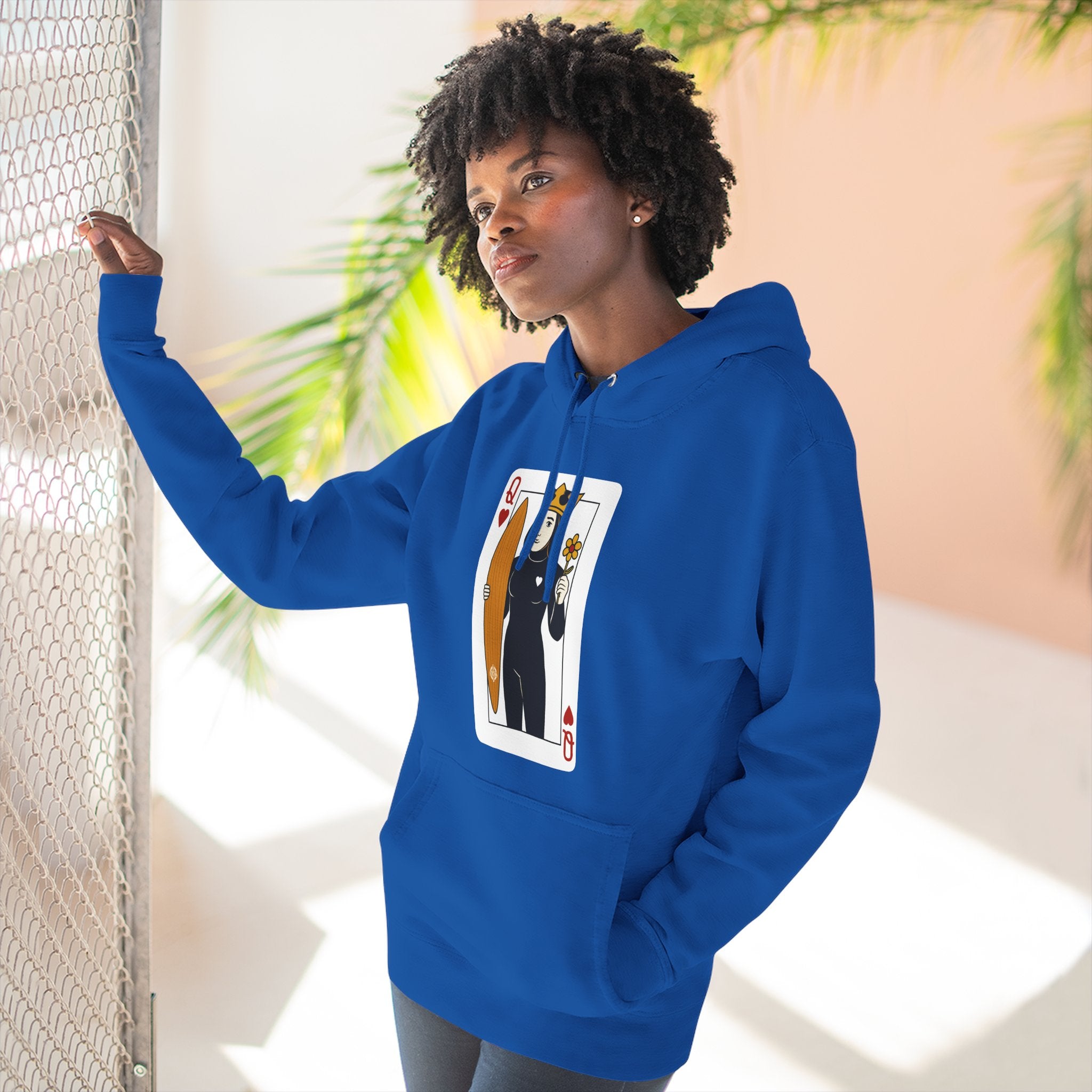 Queen of Hearts Surfer Unisex - Pull-Over Cotton Blend Fleece Hoodie