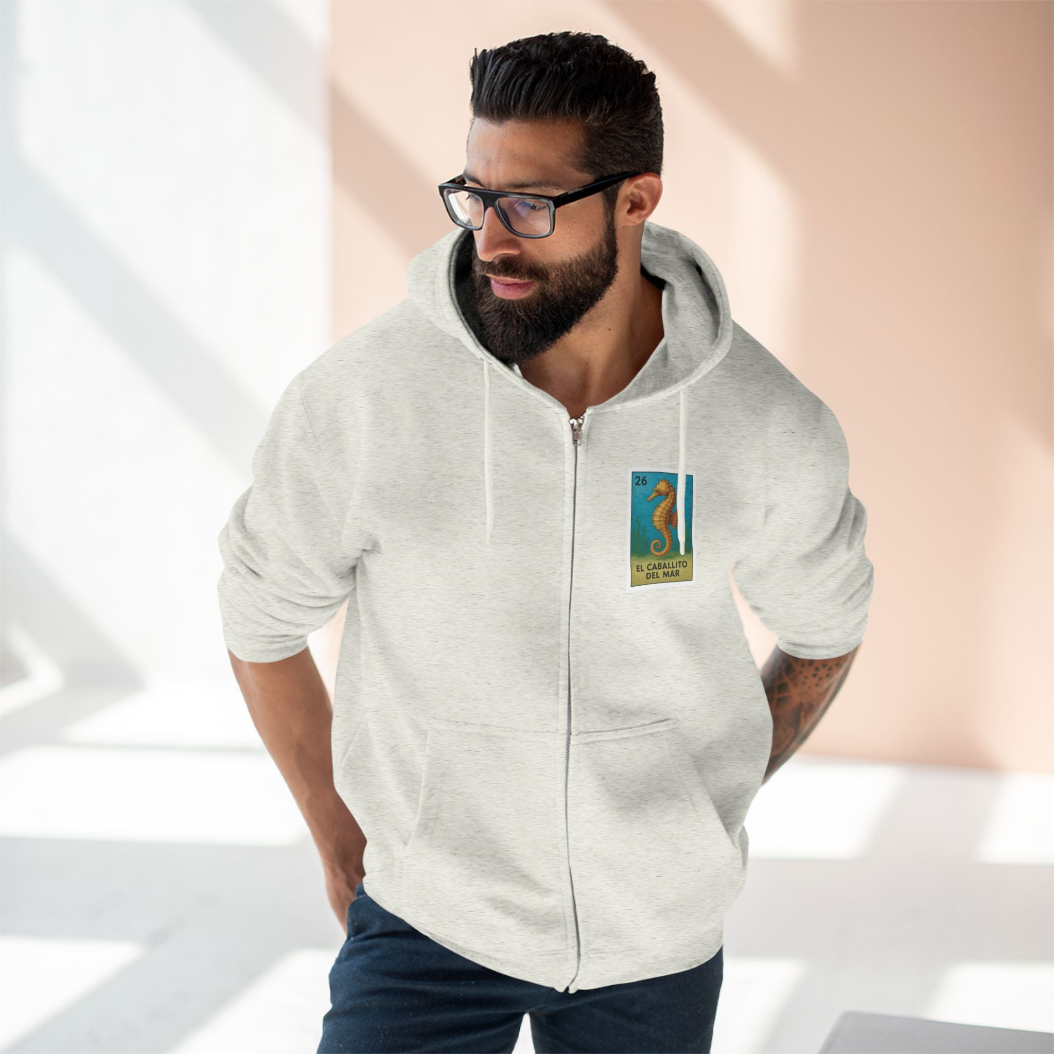 Seahorse Lotería Unisex - Zip Cotton Blend Fleece Hoodie (El Caballito del Mar)