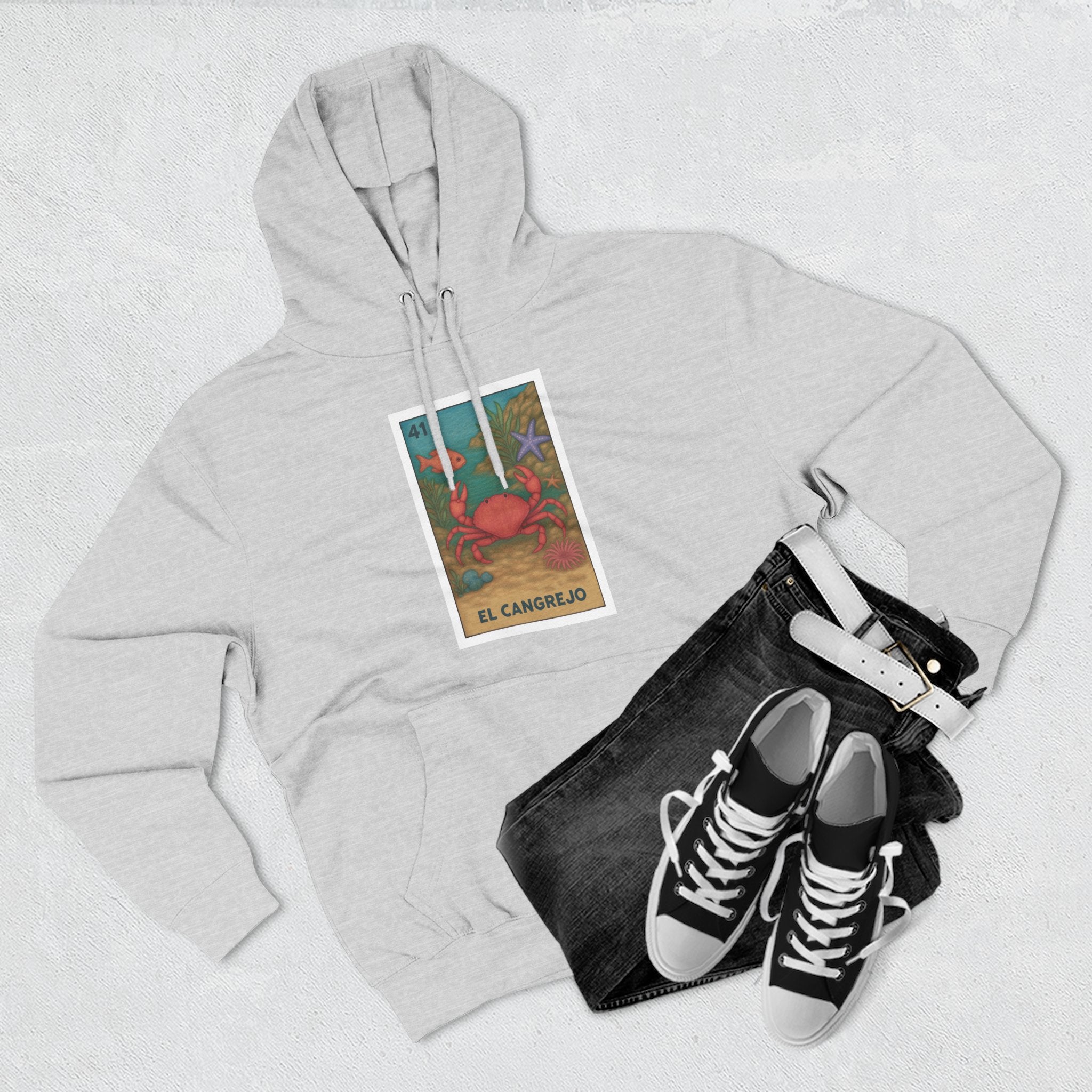 Crab Lotería Unisex - Pull-Over Cotton Blend Fleece Hoodie (El Cangrejo)