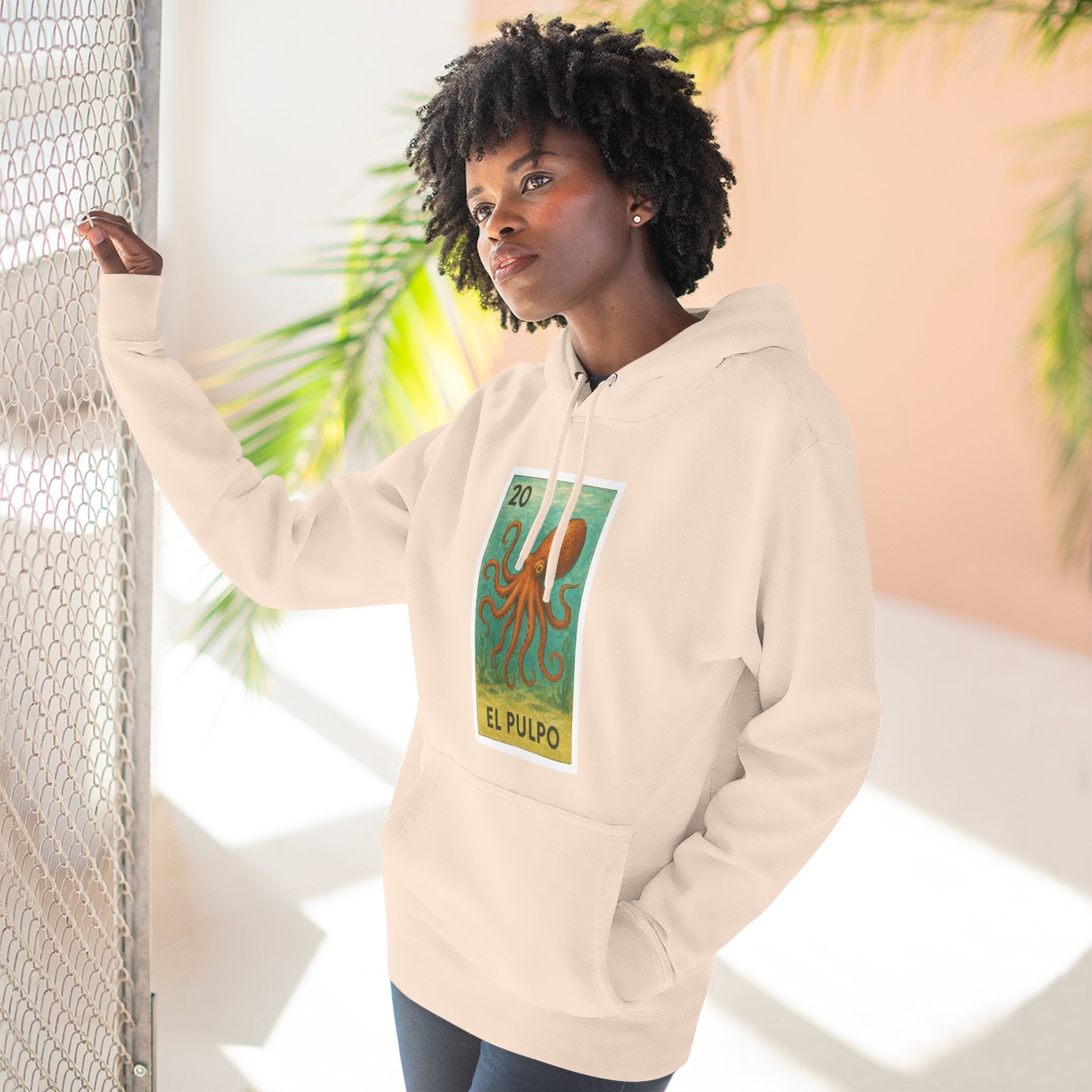 Octopus Lotería Unisex - Pull-Over Cotton Blend Fleece Hoodie (El Pulpo)