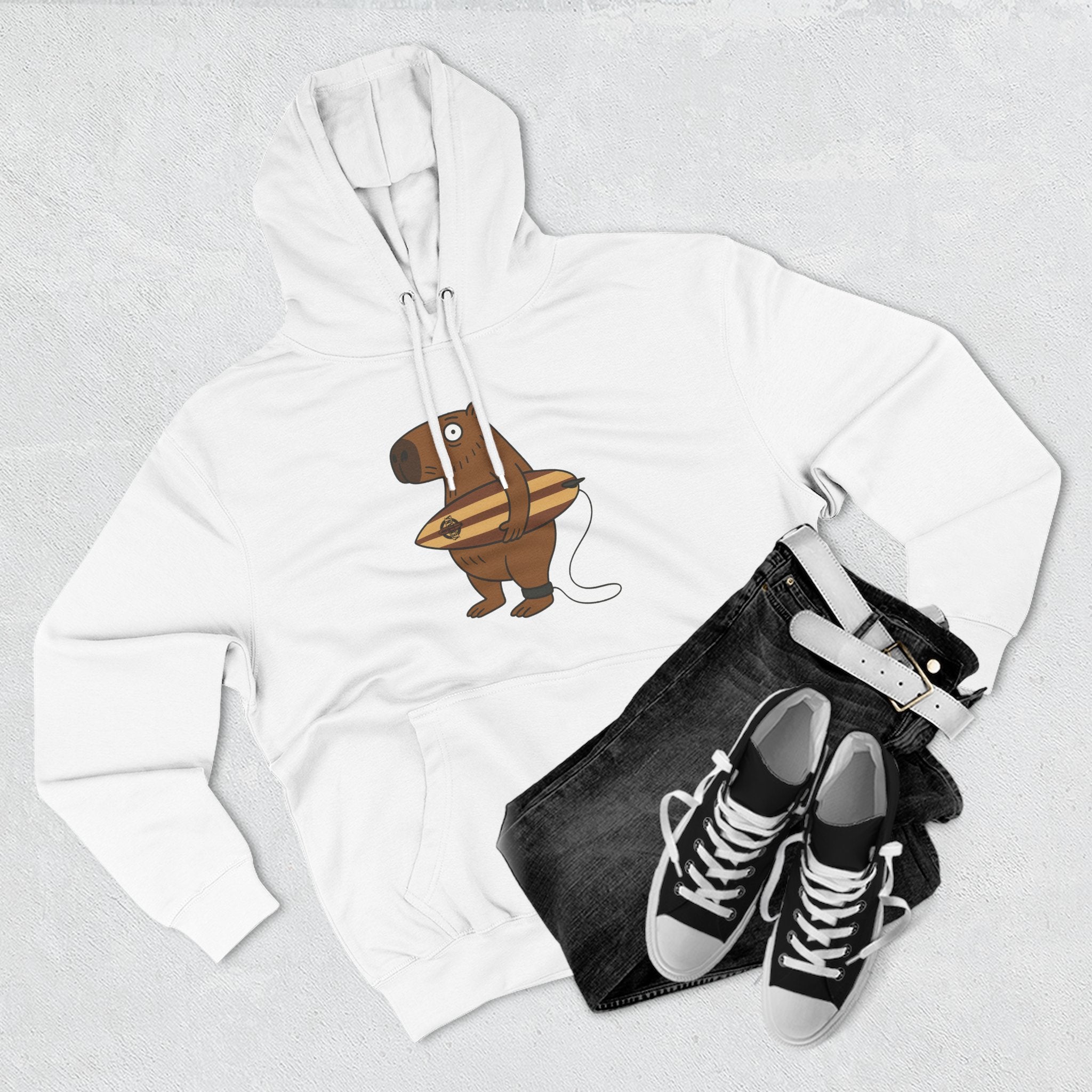 Capybara Surfer Unisex - Pull-Over Cotton Blend Fleece Hoodie