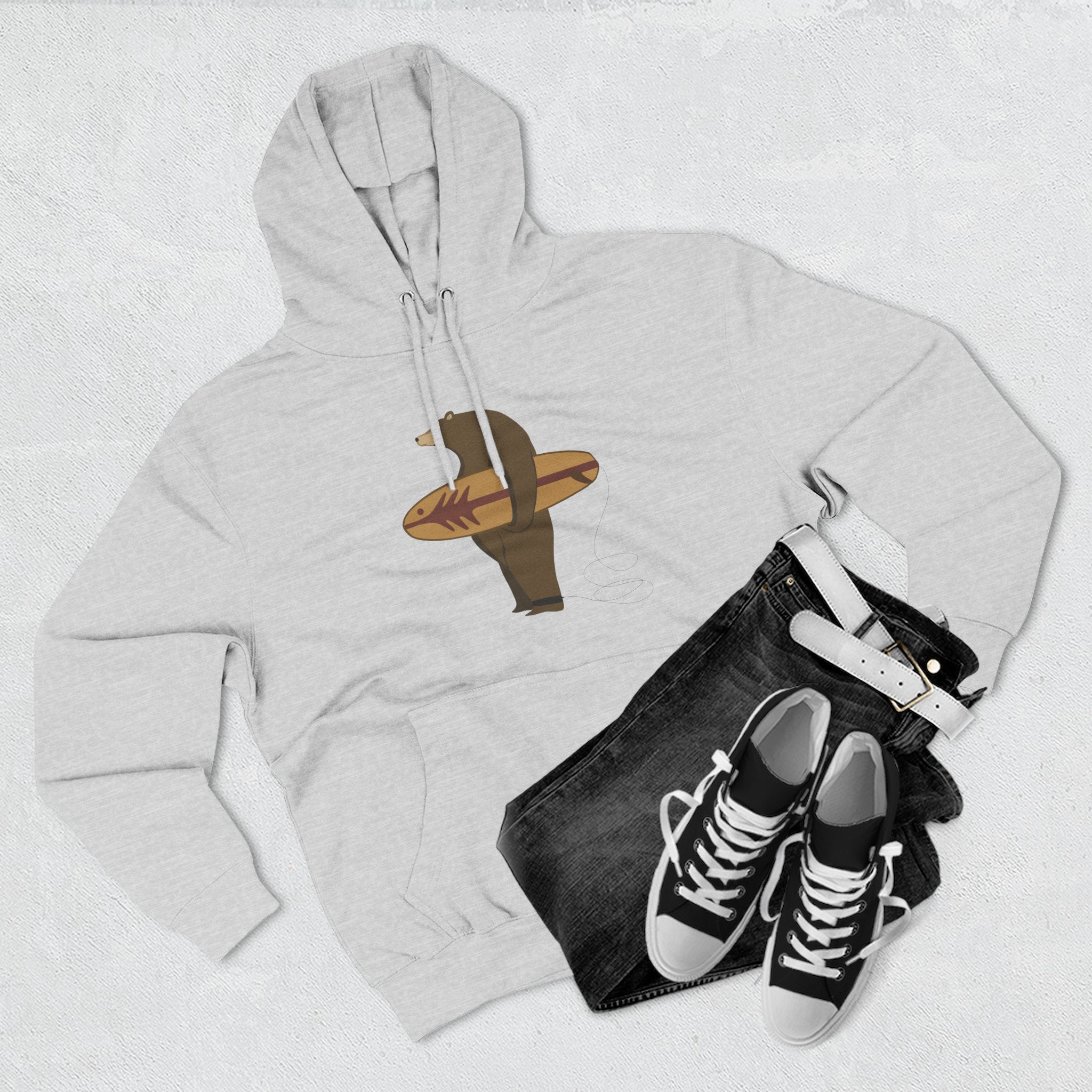 Surfing Grizzly Bear by Fabian Lavater Unisex - Pull-Over Cotton Blend Fleece Hoodie