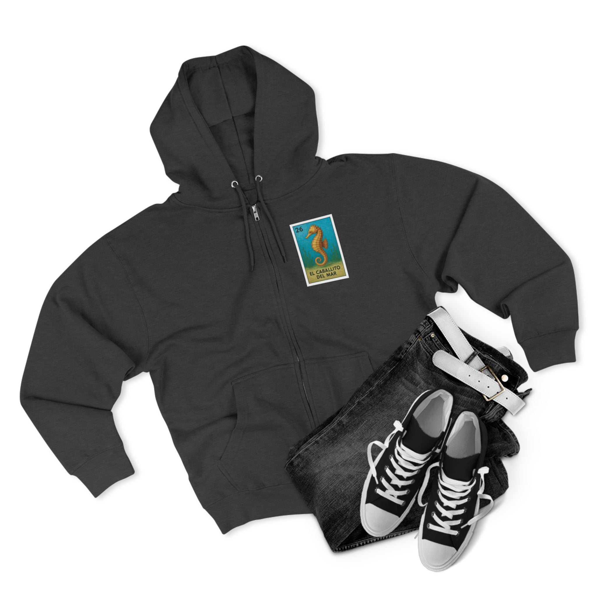 Seahorse Lotería Unisex - Zip Cotton Blend Fleece Hoodie (El Caballito del Mar)