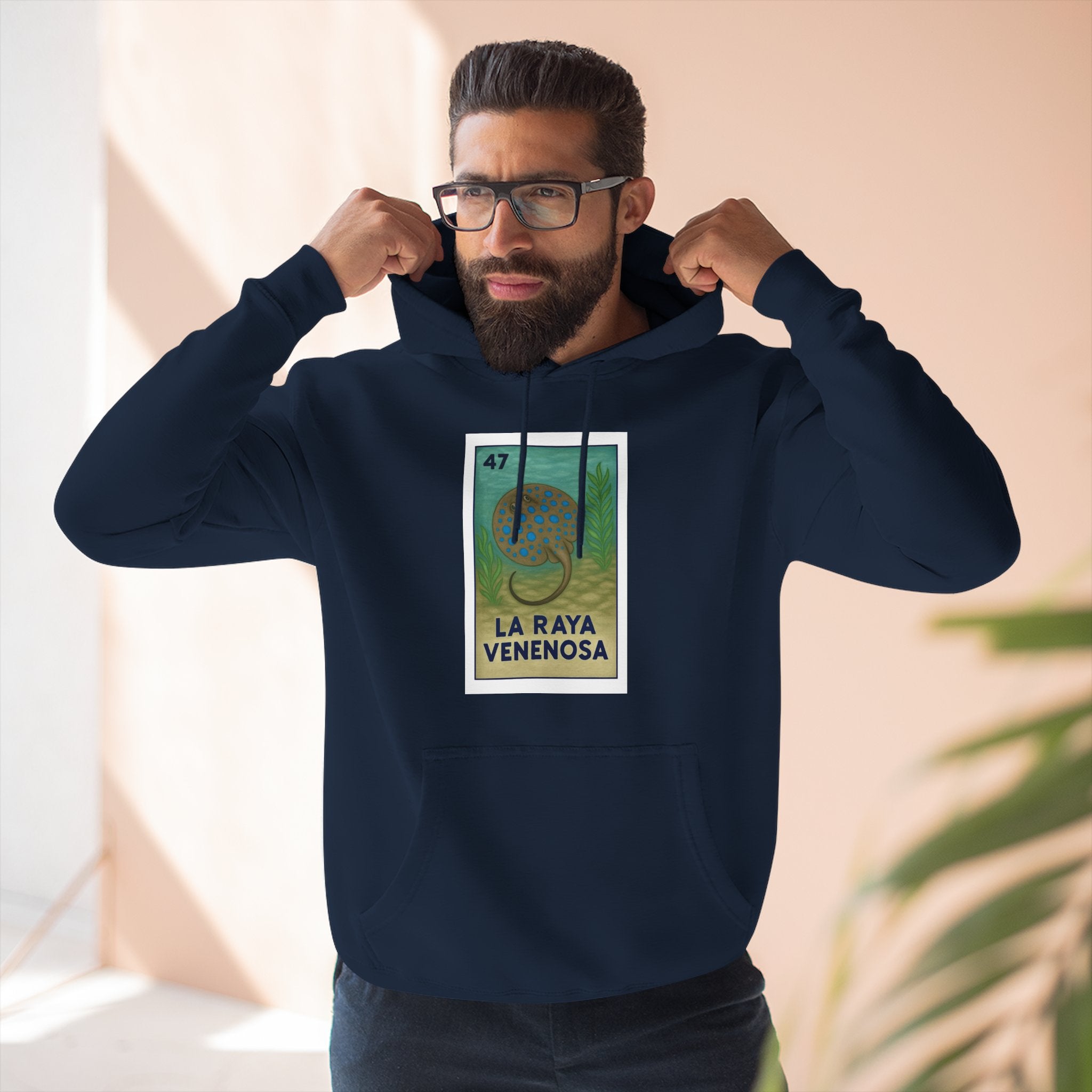 Stingray Lotería Unisex - Pull-Over Cotton Blend Fleece Hoodie (La Raya Venenosa)
