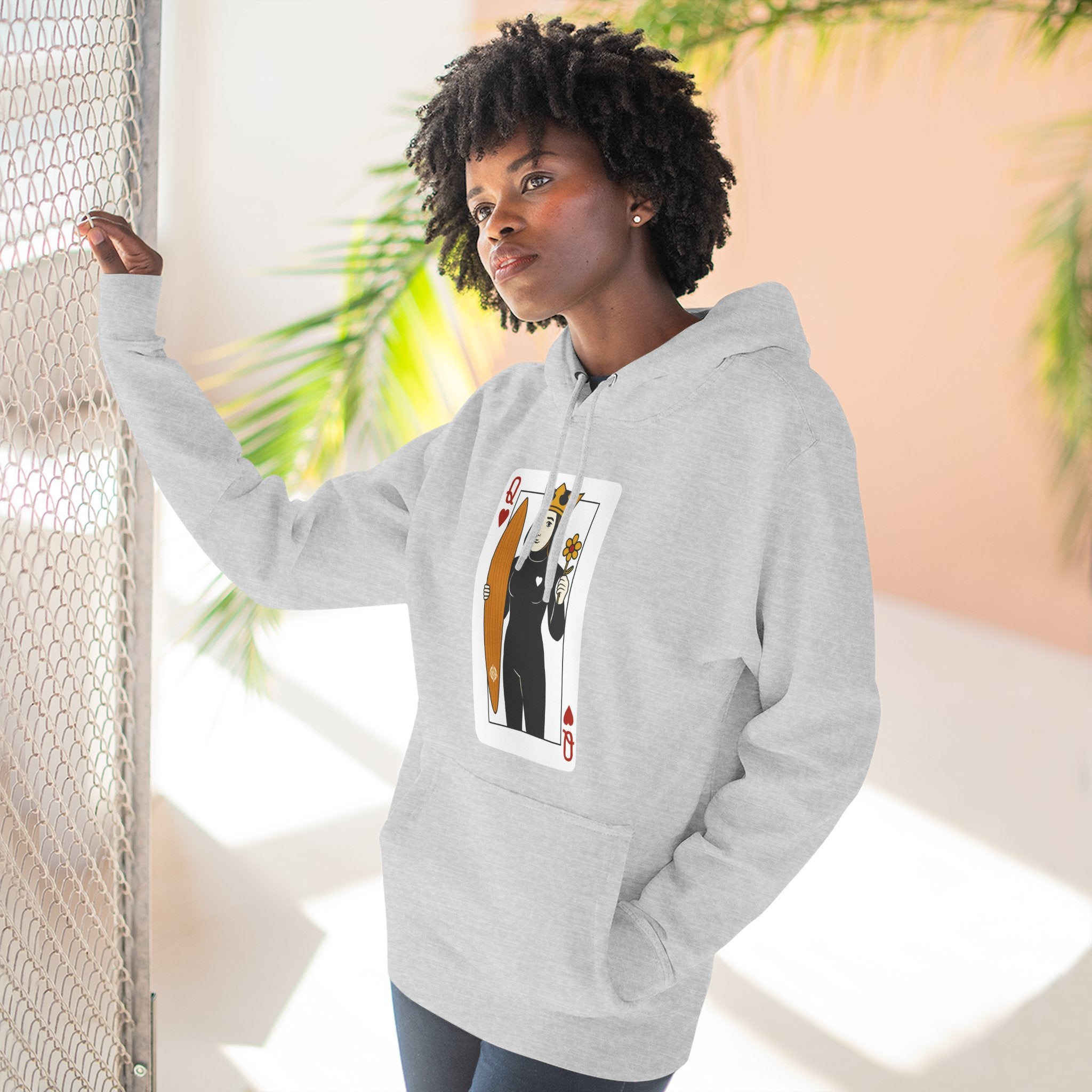 Queen of Hearts Surfer Unisex - Pull-Over Cotton Blend Fleece Hoodie