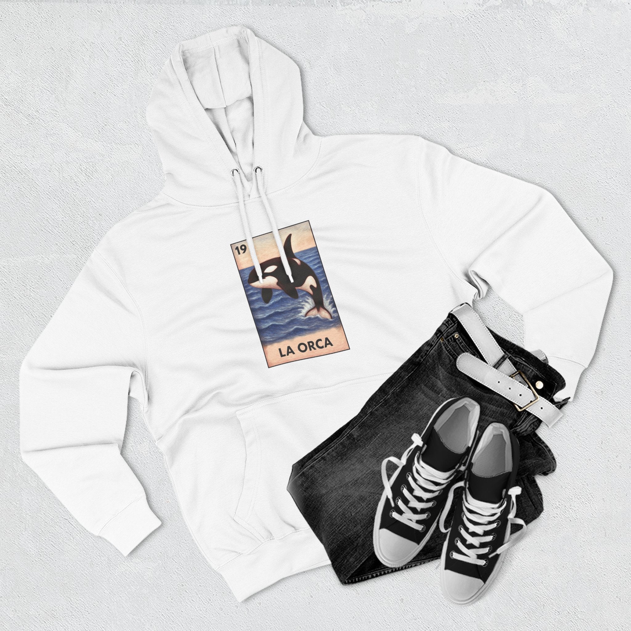 Orca Lotería Unisex - Pull-Over Cotton Blend Fleece Hoodie (La Orca)