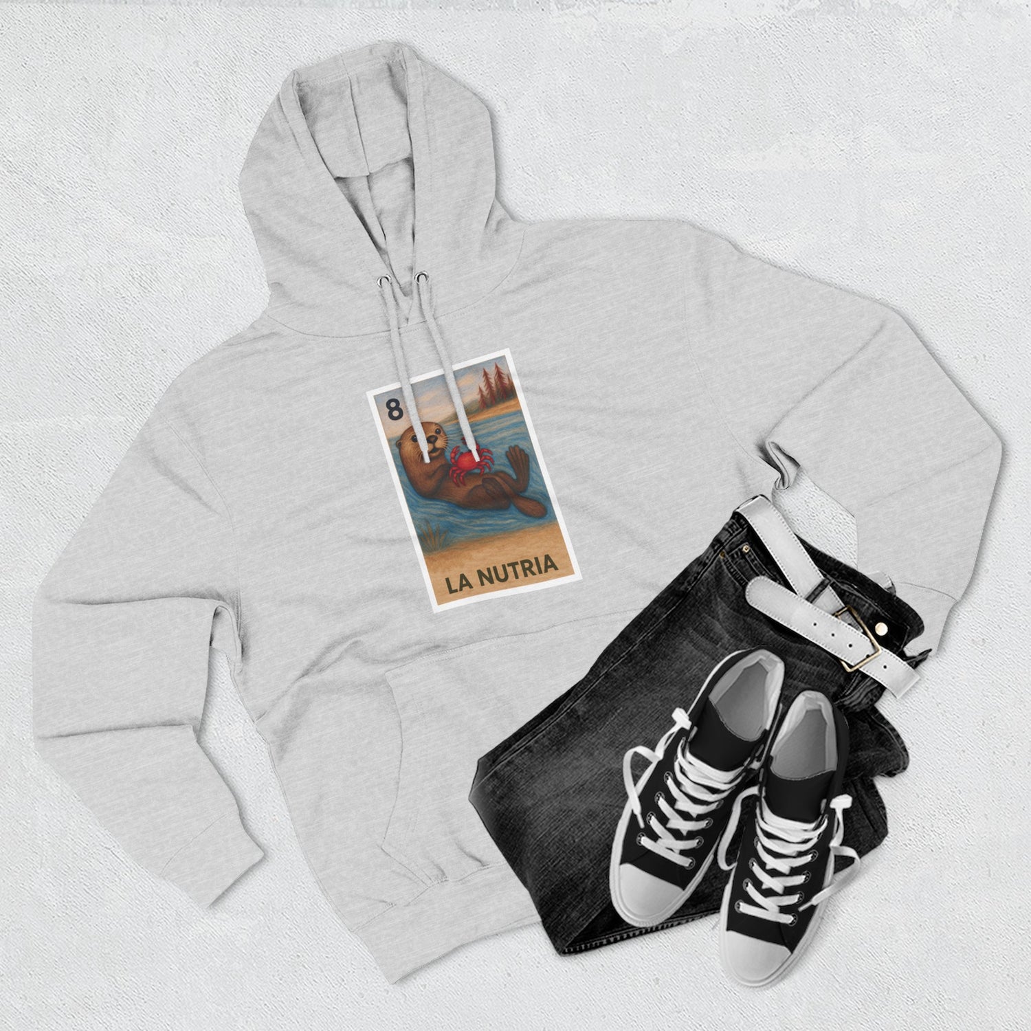 Sea Otter Lotería Unisex - Pull-Over Cotton Blend Fleece Hoodie (La Nutria)
