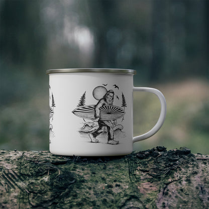 Ventana Surfsquatch by Thiago Bianchini Enamel Camping Mug (12oz - small)