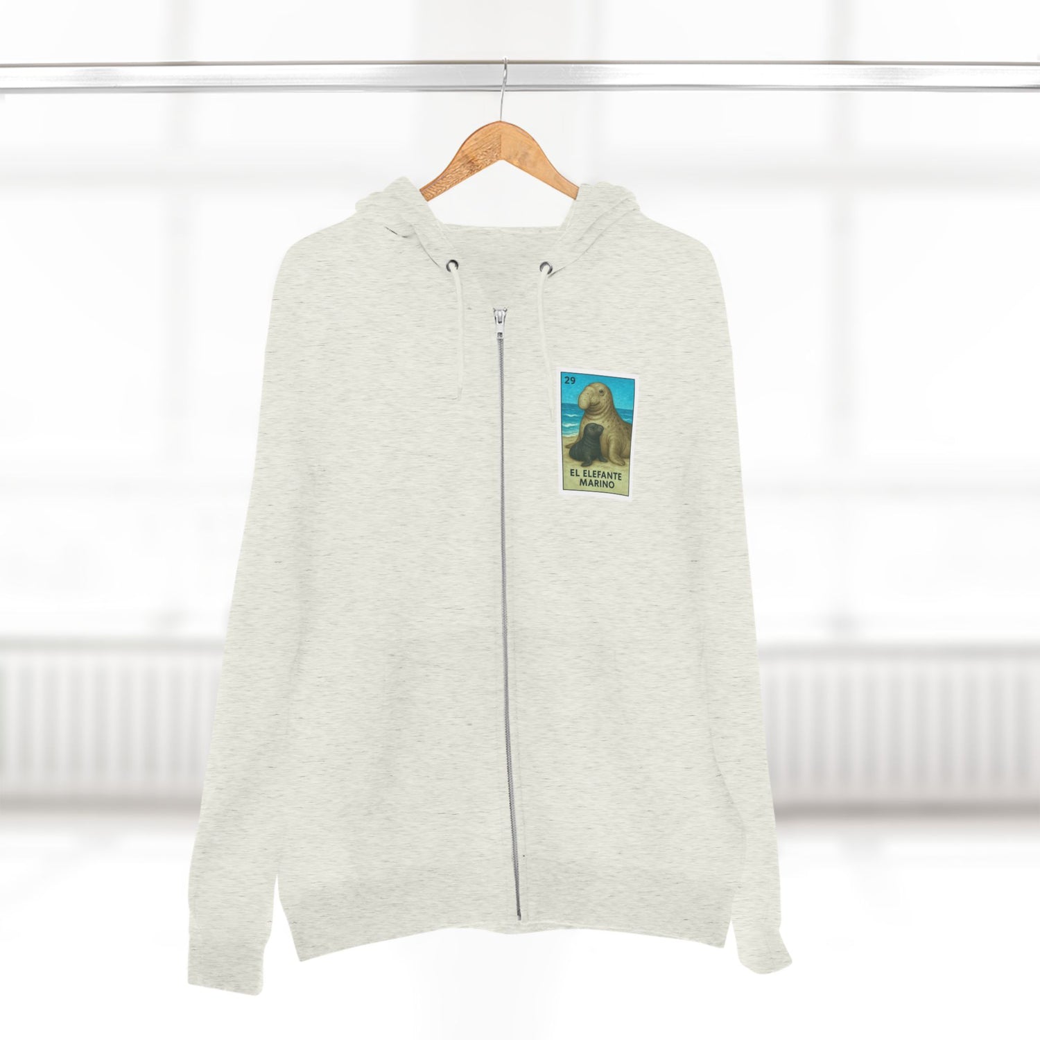 Elephant Seal Lotería Unisex - Zip Cotton Blend Fleece Hoodie (El Elefante Marino)