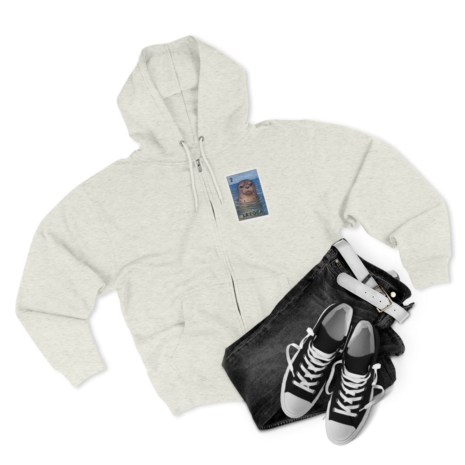 Seal Lotería Unisex - Zip Cotton Blend Fleece Hoodie (La Foca)