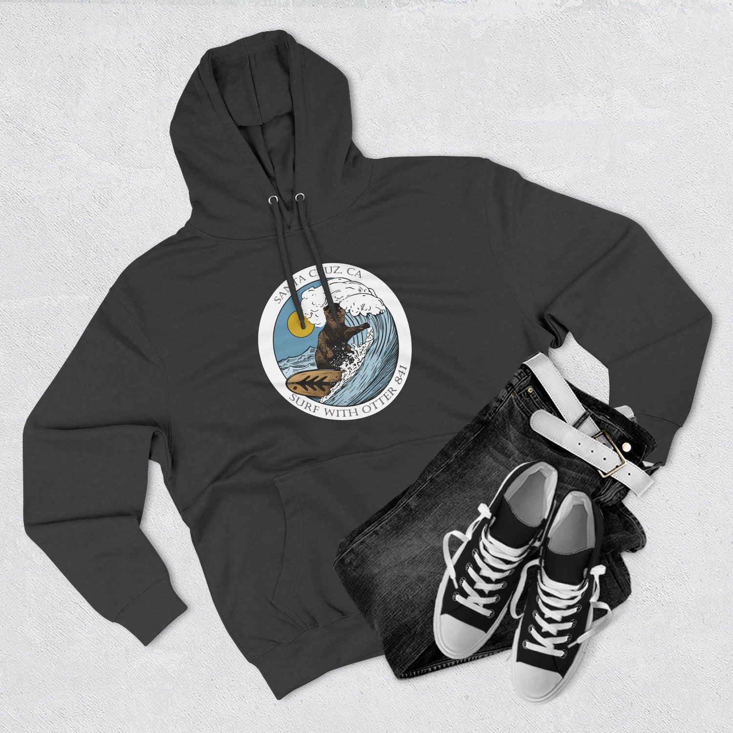 Surf with Otter 841 by Thiago Bianchini Unisex - Pull-Over Cotton Blend Fleece Hoodie