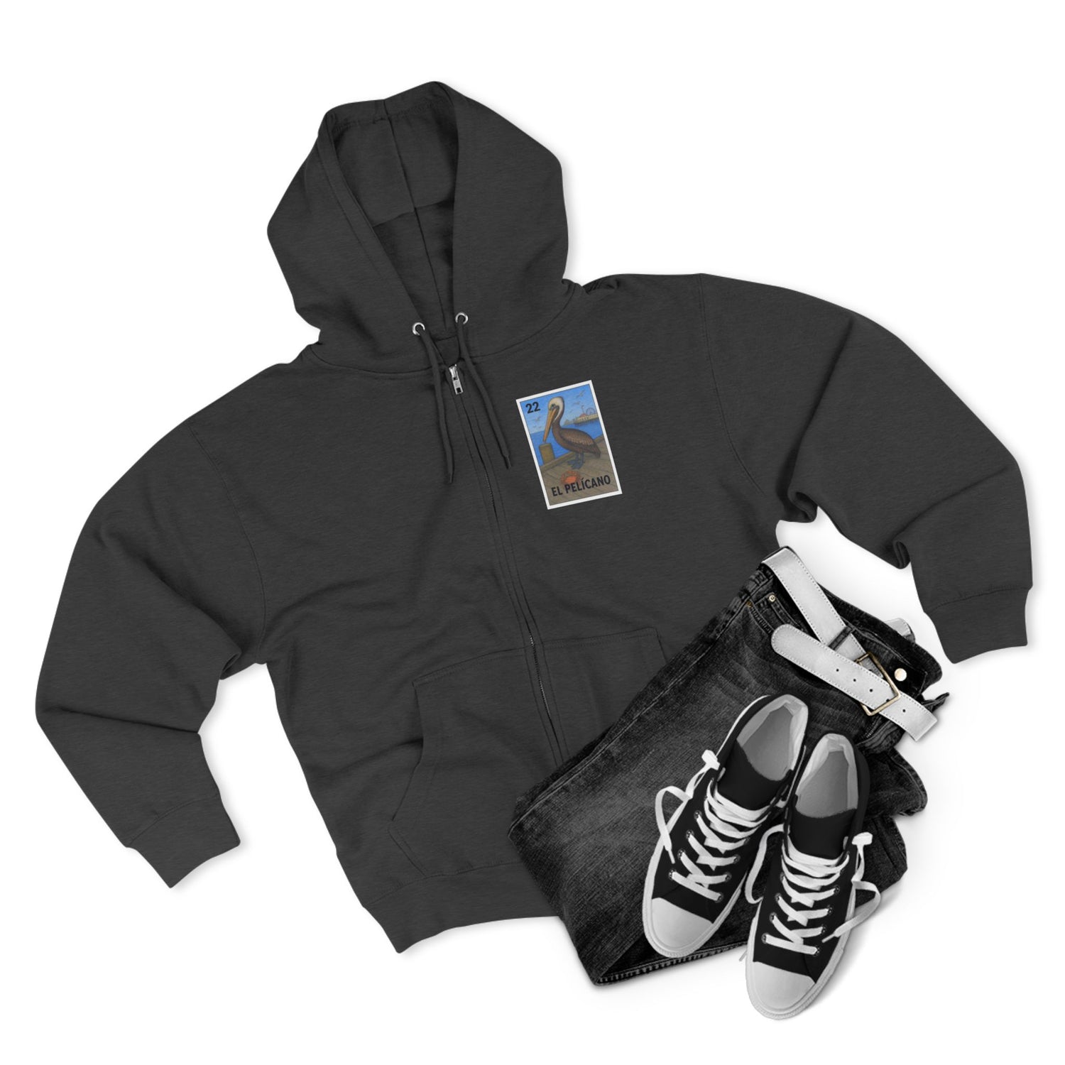 Pelican Lotería Unisex - Zip Cotton Blend Fleece Hoodie (El Pelícano)